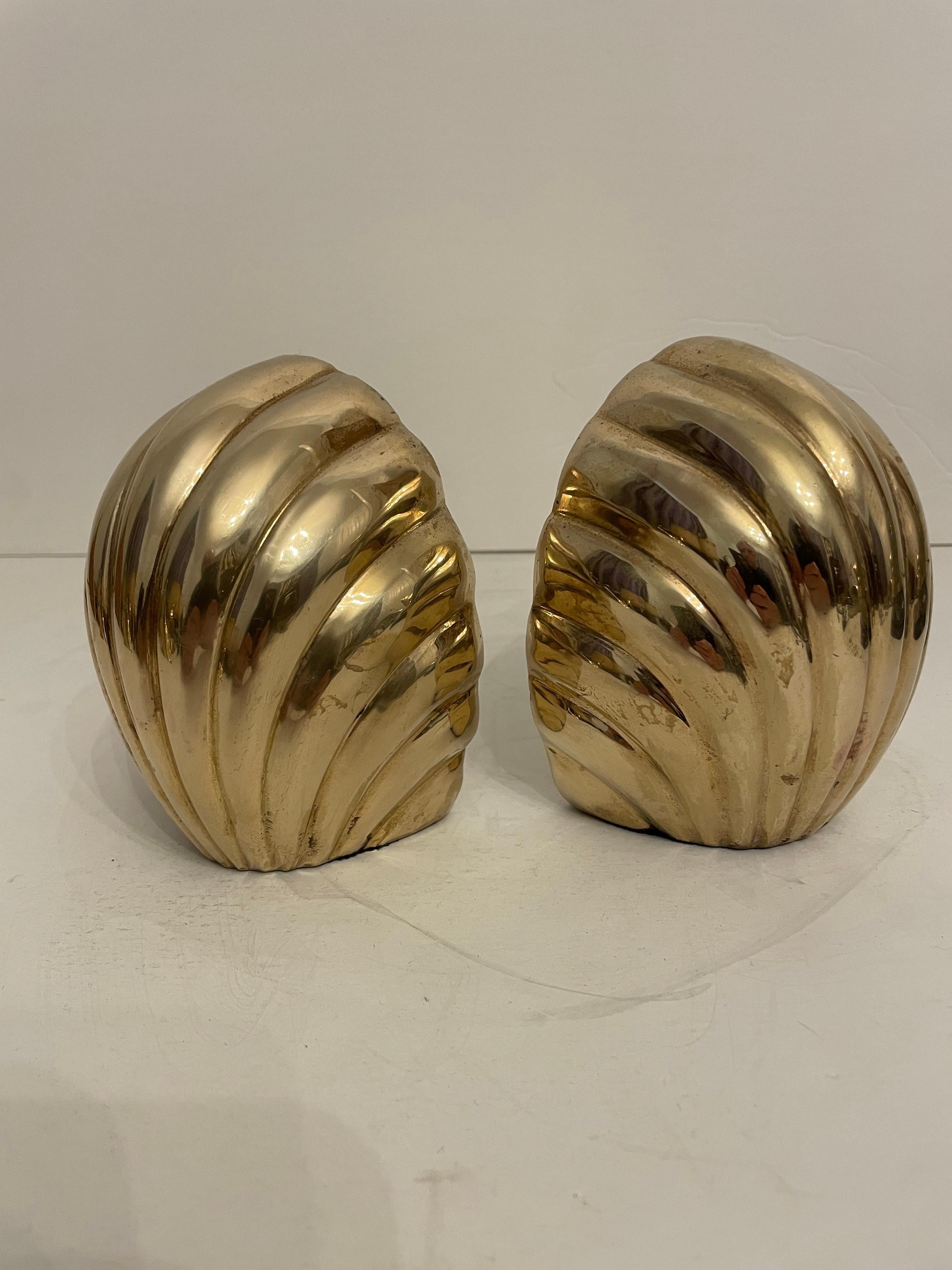 Hollywood Regency Brass Seashell Bookends For Sale