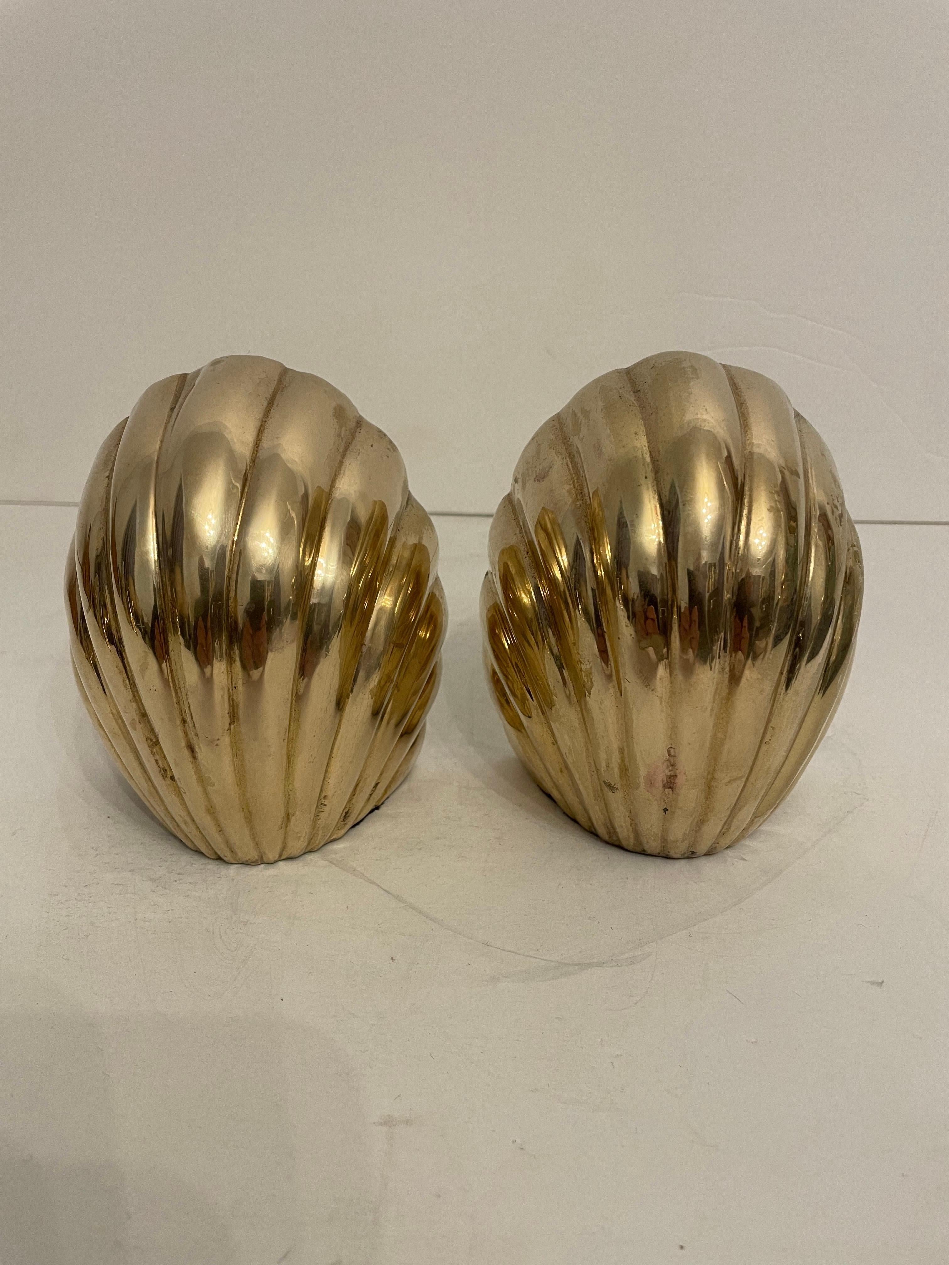 Unknown Brass Seashell Bookends For Sale