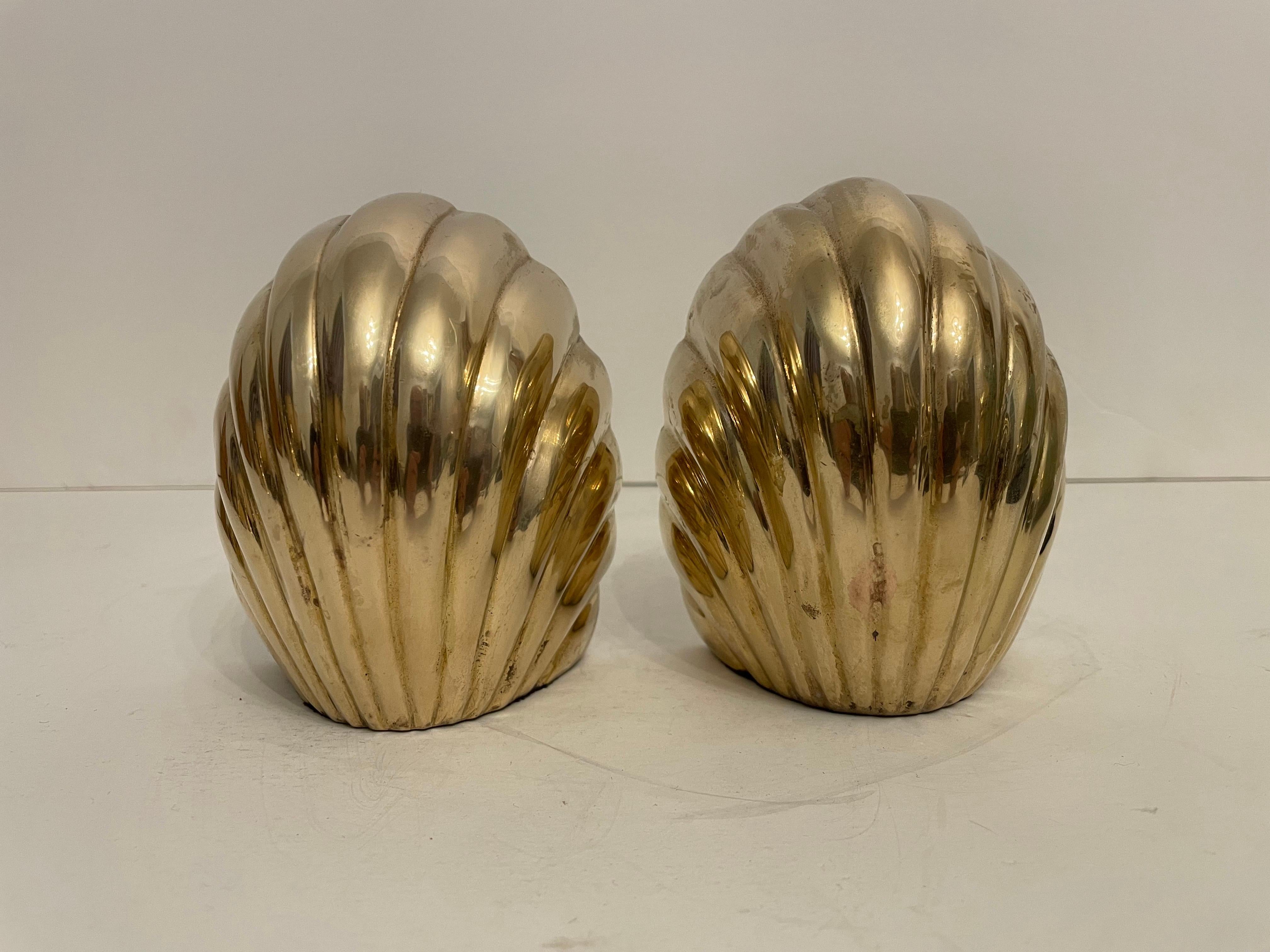 Brass Seashell Bookends In Good Condition In New York, NY