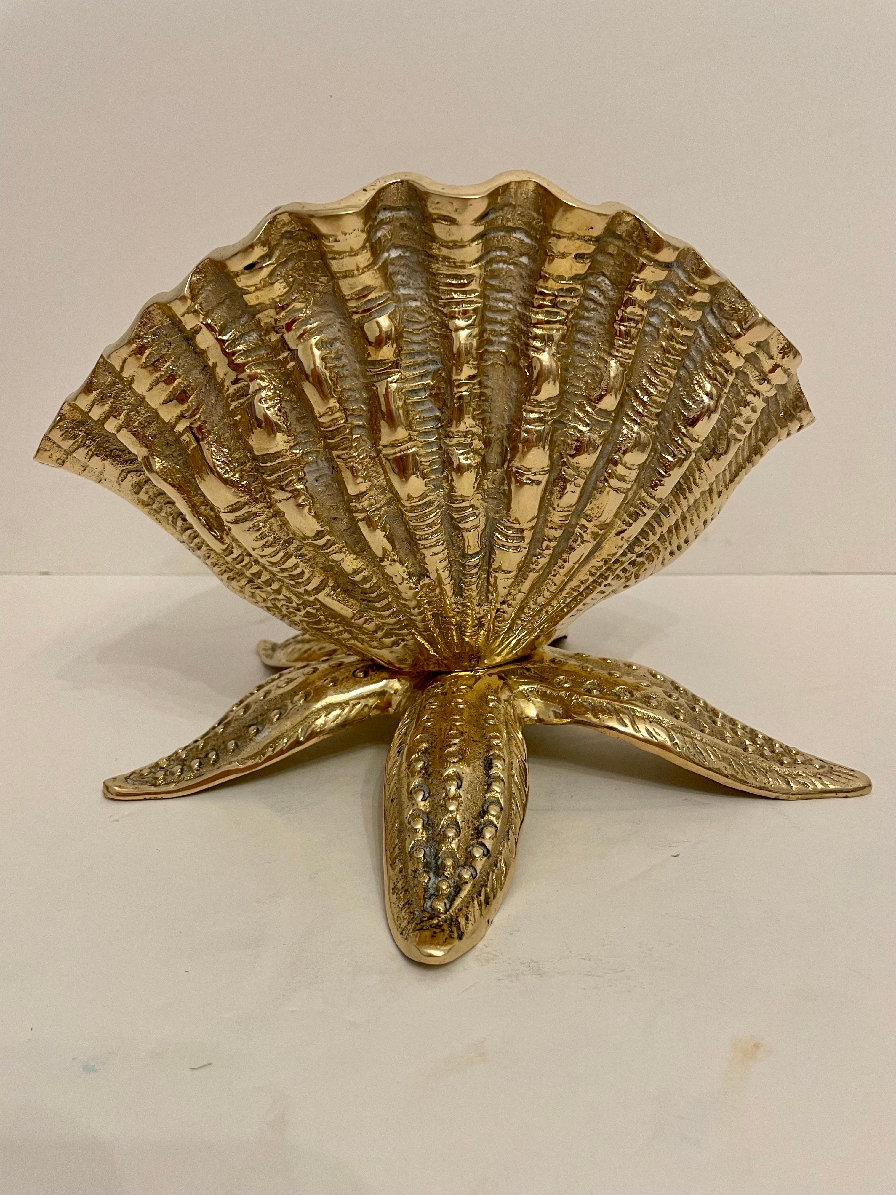 Unknown Brass Seashell Nautilus Planter on Starfish Base