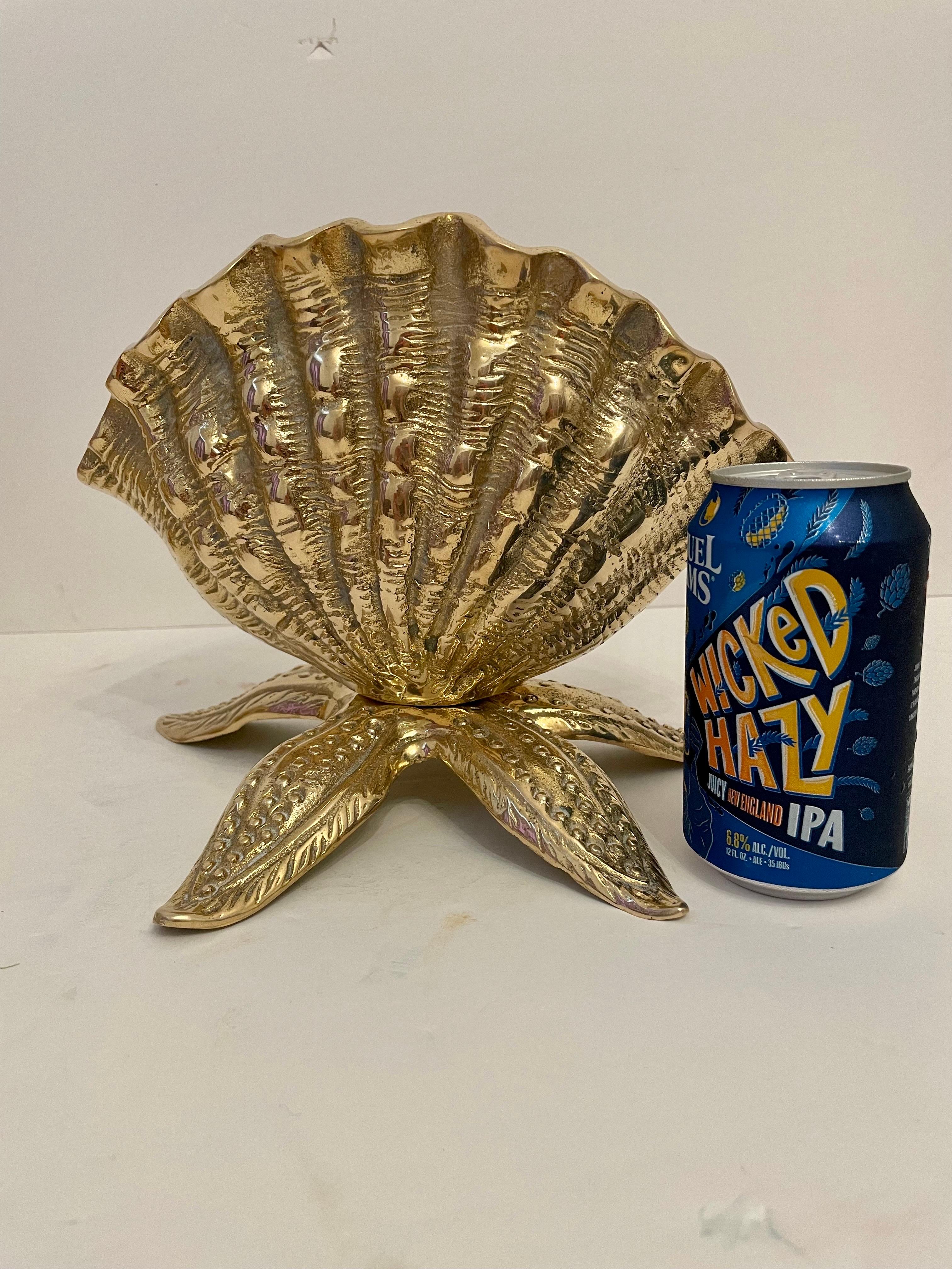 Brass Seashell Nautilus Planter on Starfish Base In Good Condition In New York, NY