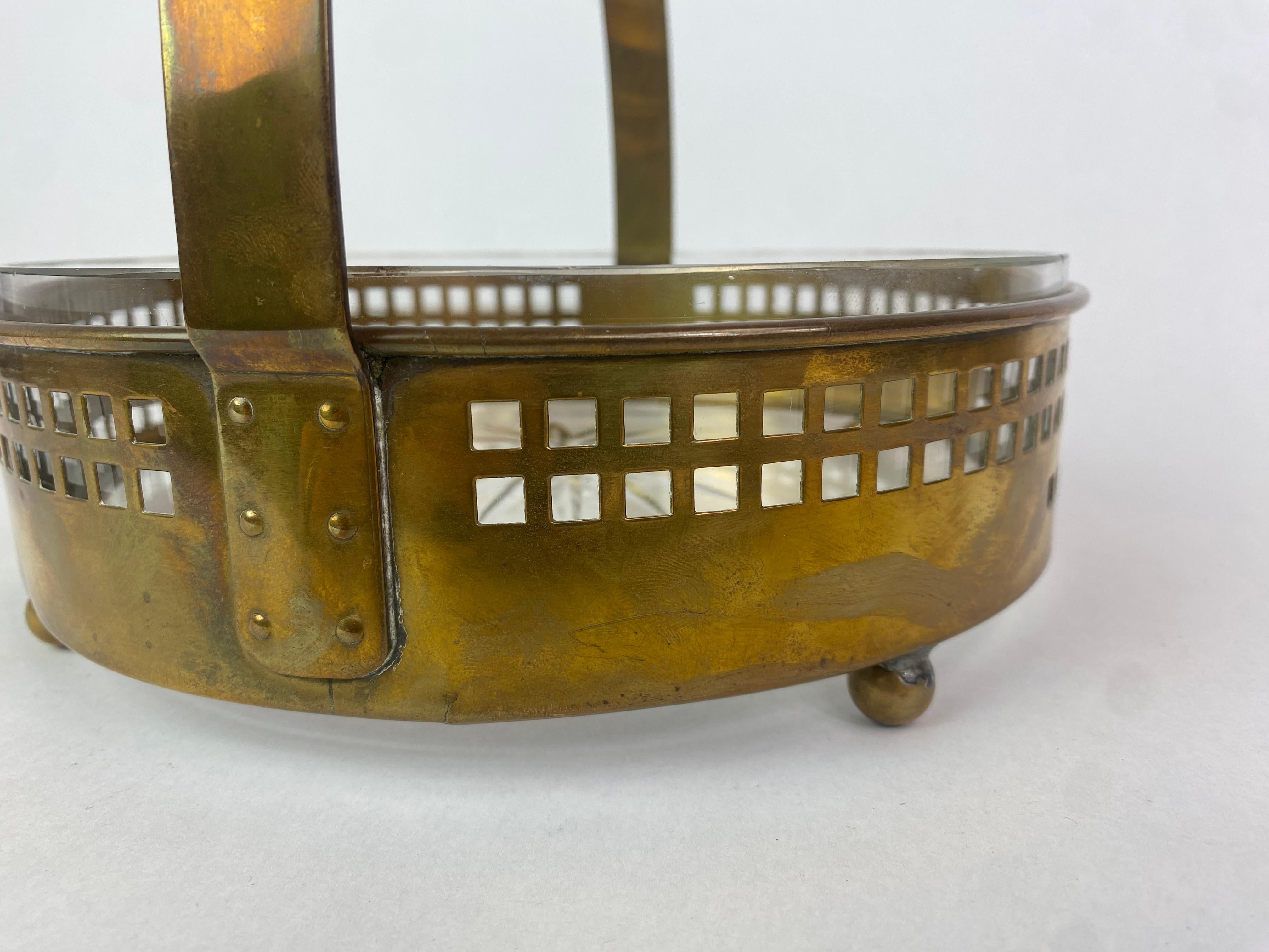Early 20th Century Brass secessionist baskets and toothpick holder by Hans Ofner/Josef Hoffmann For Sale