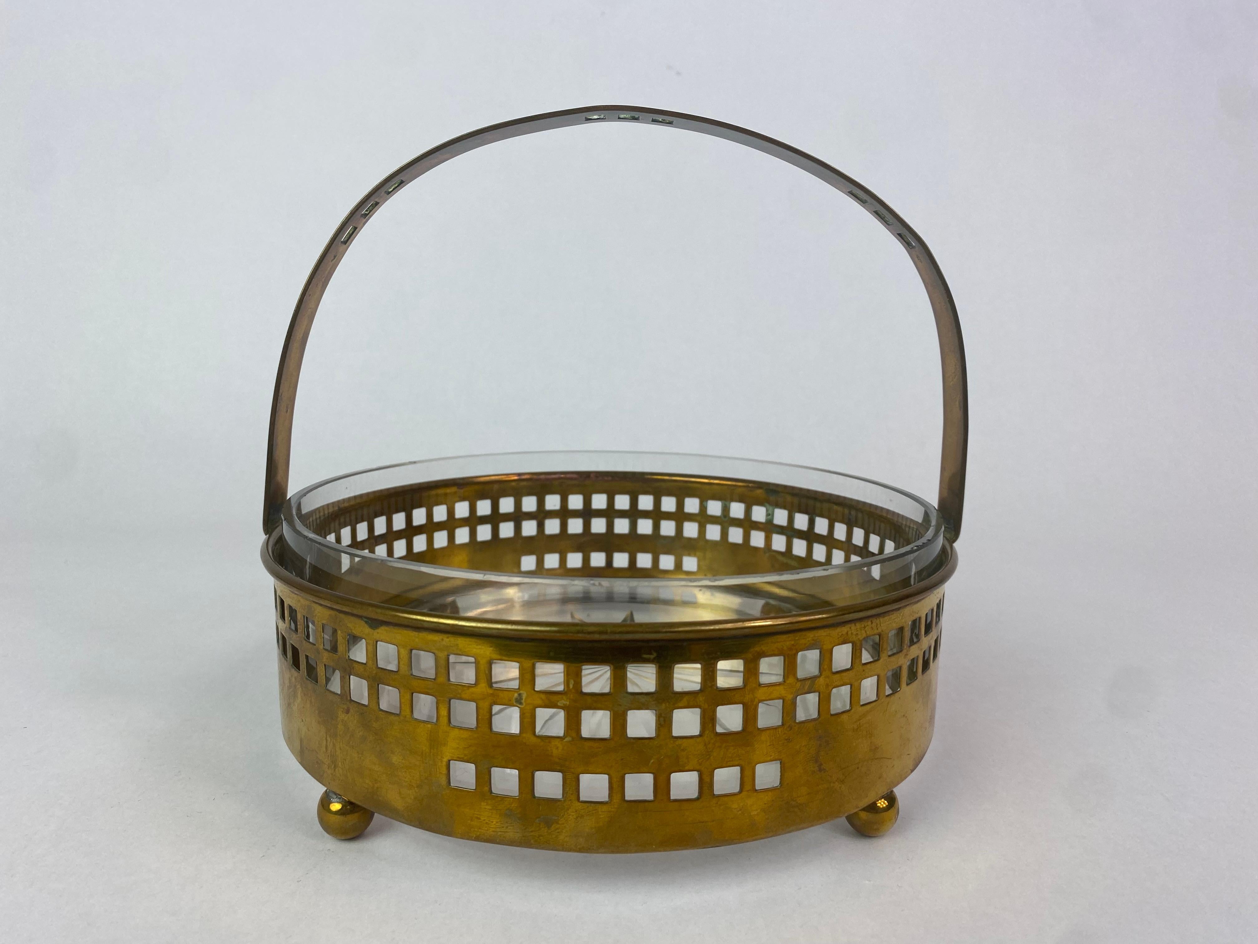 Glass Brass secessionist baskets and toothpick holder by Hans Ofner/Josef Hoffmann For Sale