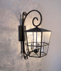 Brass Seeded Glass Exterior Lantern