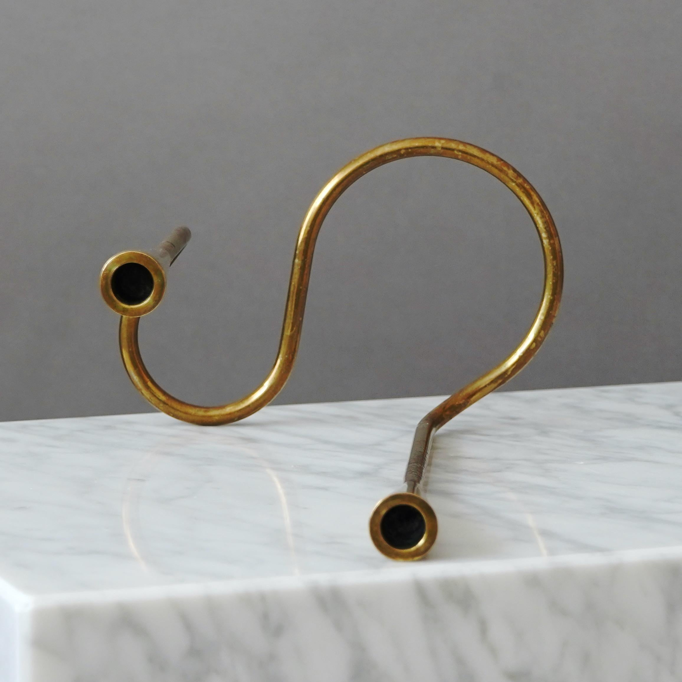 20th Century Brass Serpentine Candlestick by Illums Bolighus. Denmark, 1950s For Sale