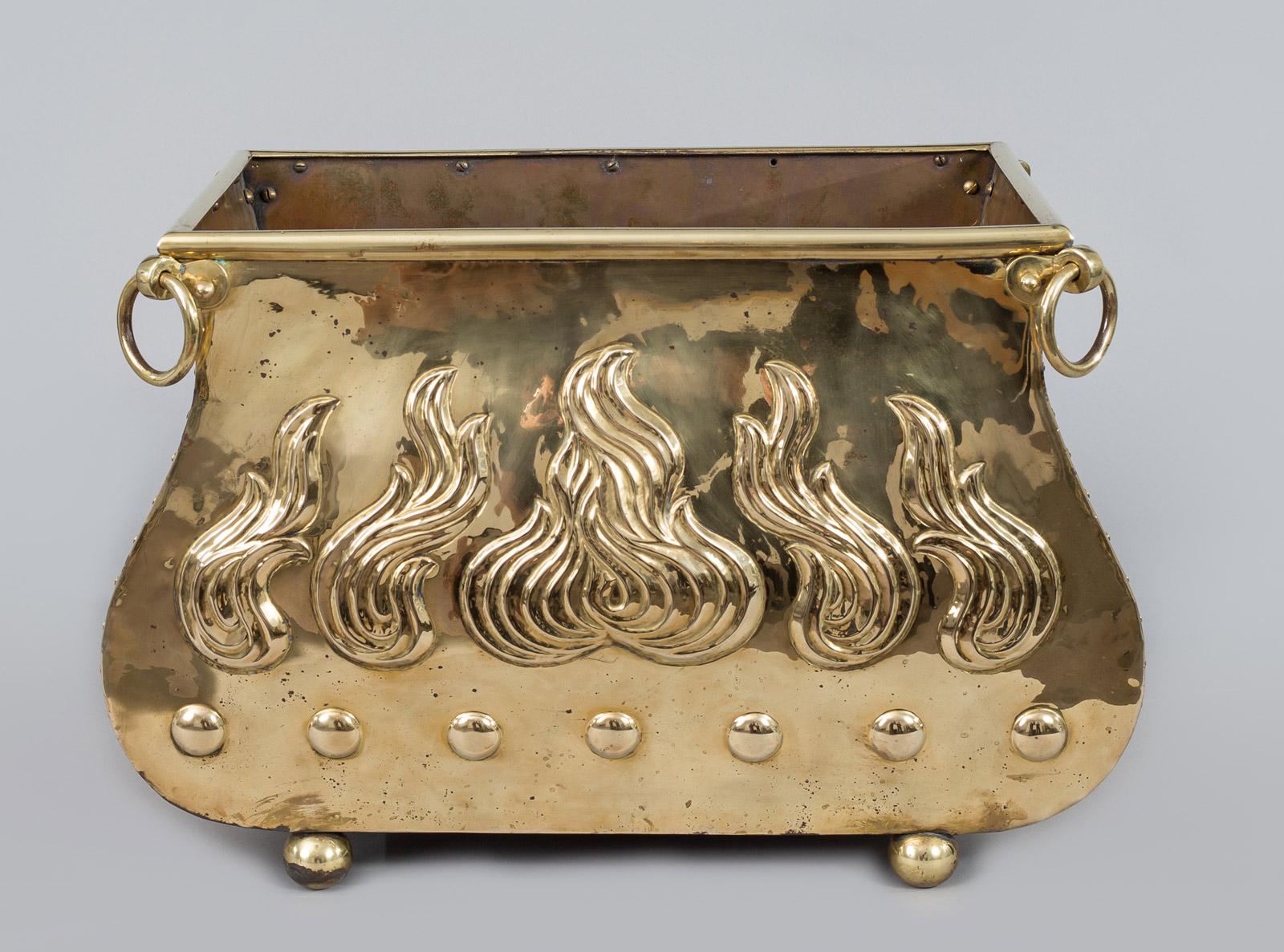Embossed Brass Serpentine-Shaped Coal Scuttle For Sale