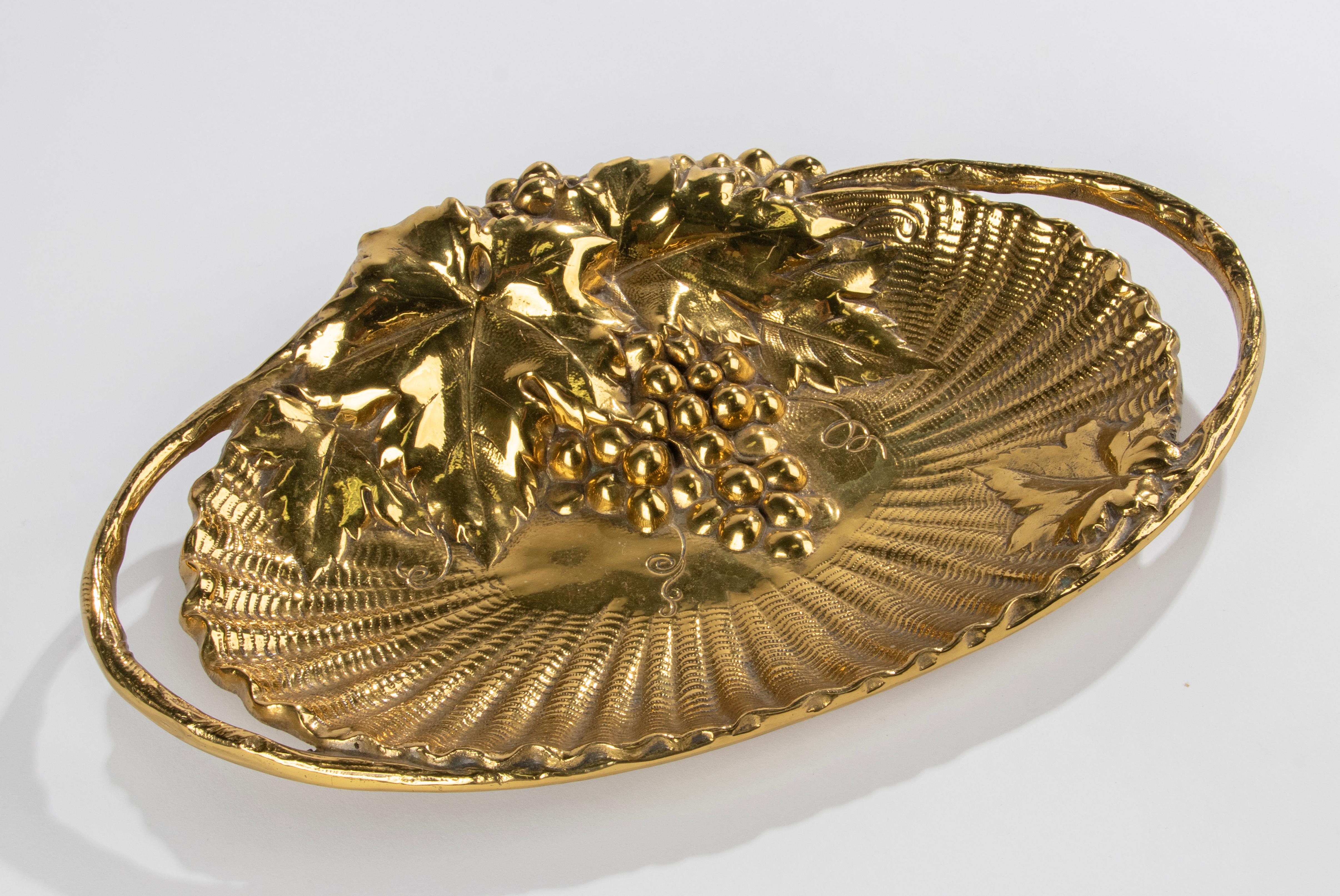 Victorian Brass Serving Bowl - Grapes  For Sale