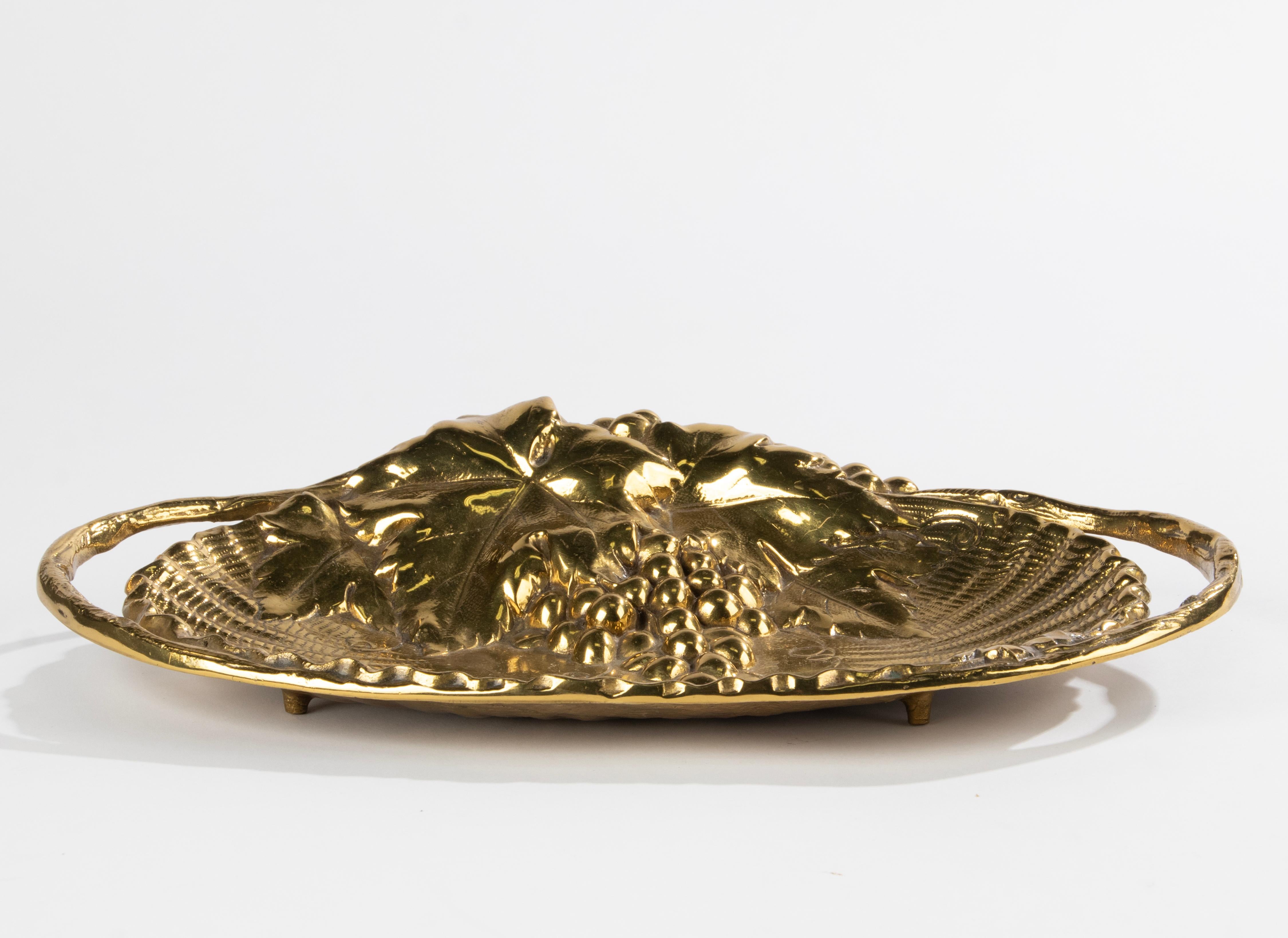 French Brass Serving Bowl - Grapes  For Sale