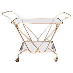 Brass Serving Cart with Glass Shelves, Italy