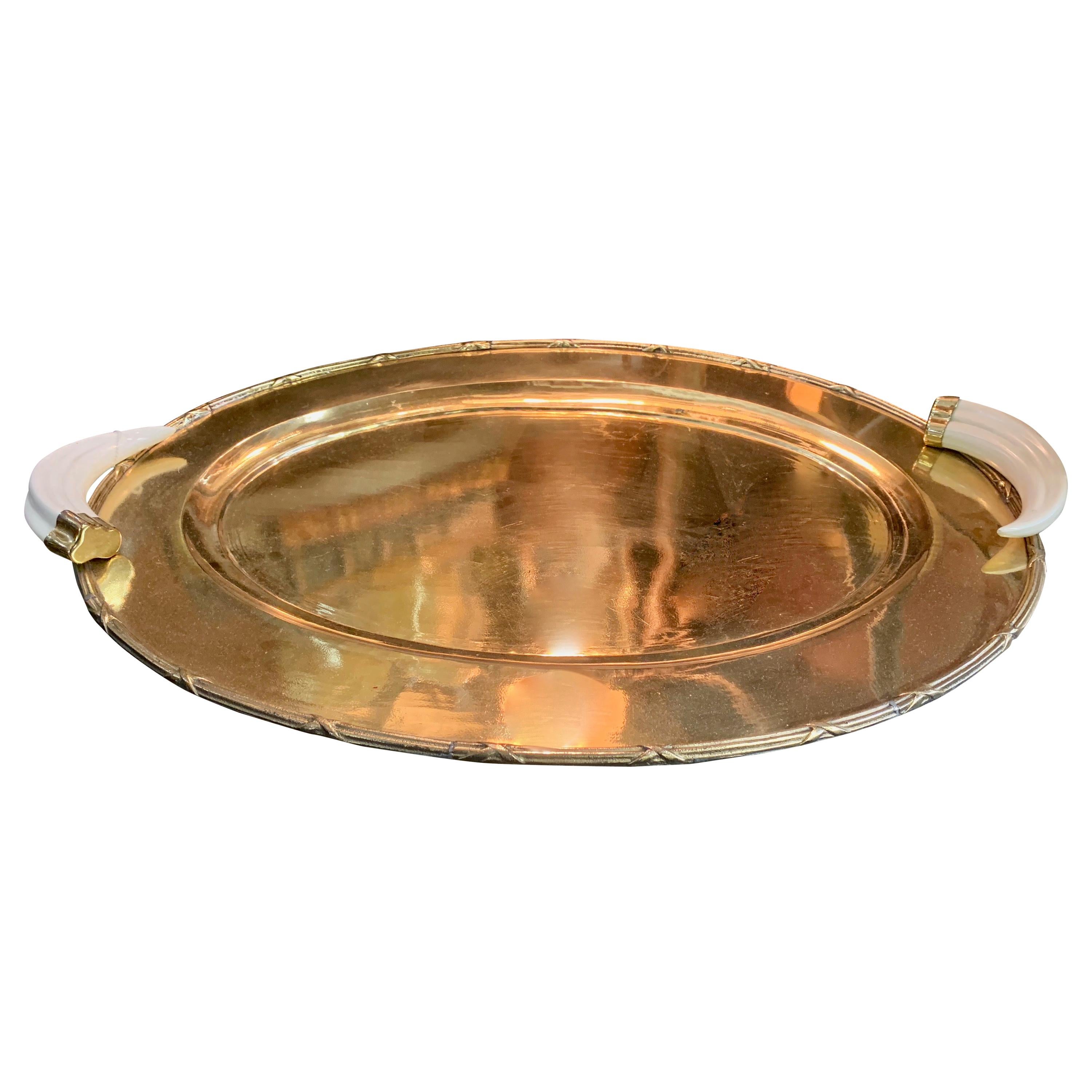 Brass Serving Tray with Bone Handles