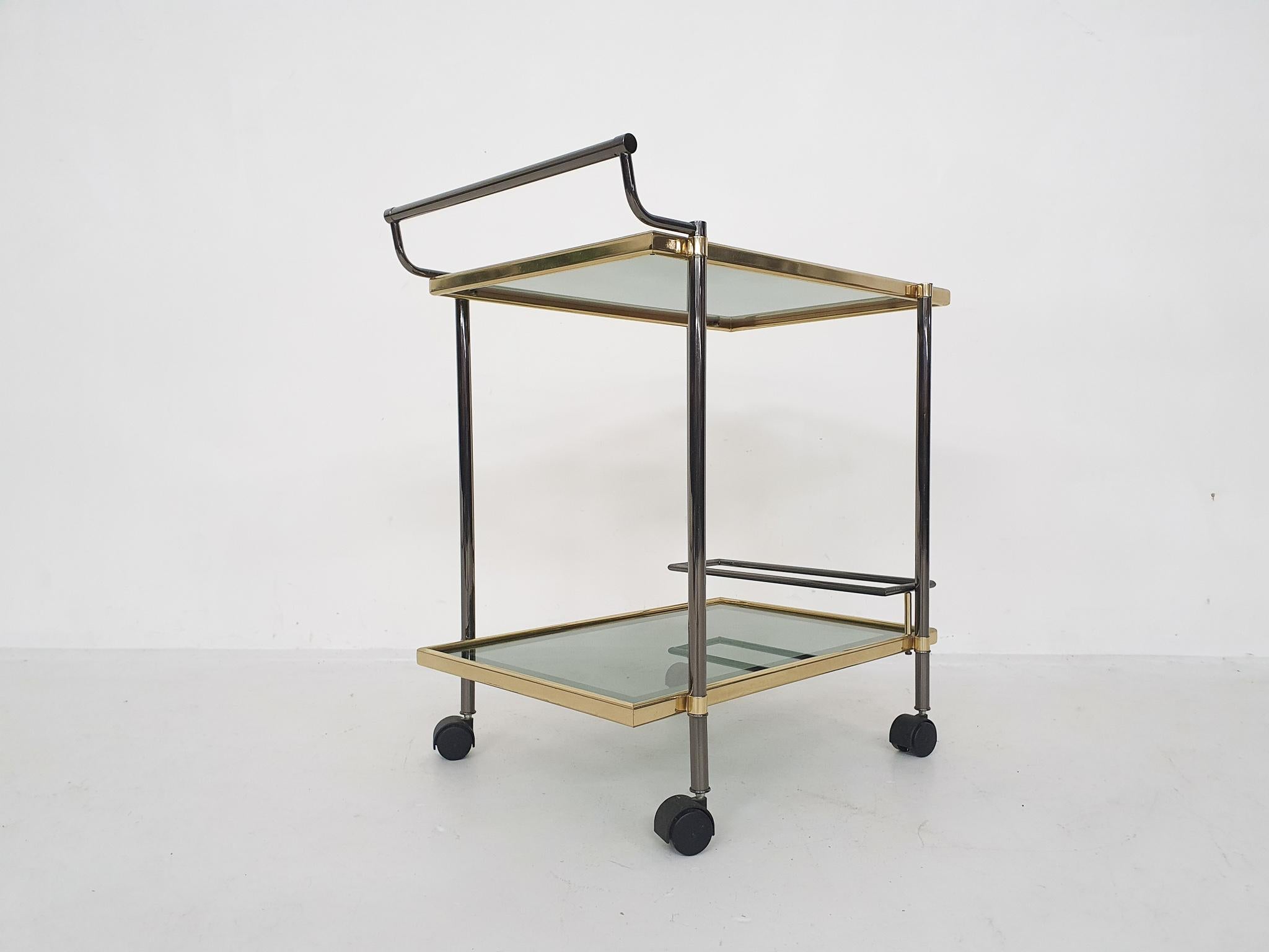 Brass Serving Trolley / Bar Cart with Smoked Glass 1