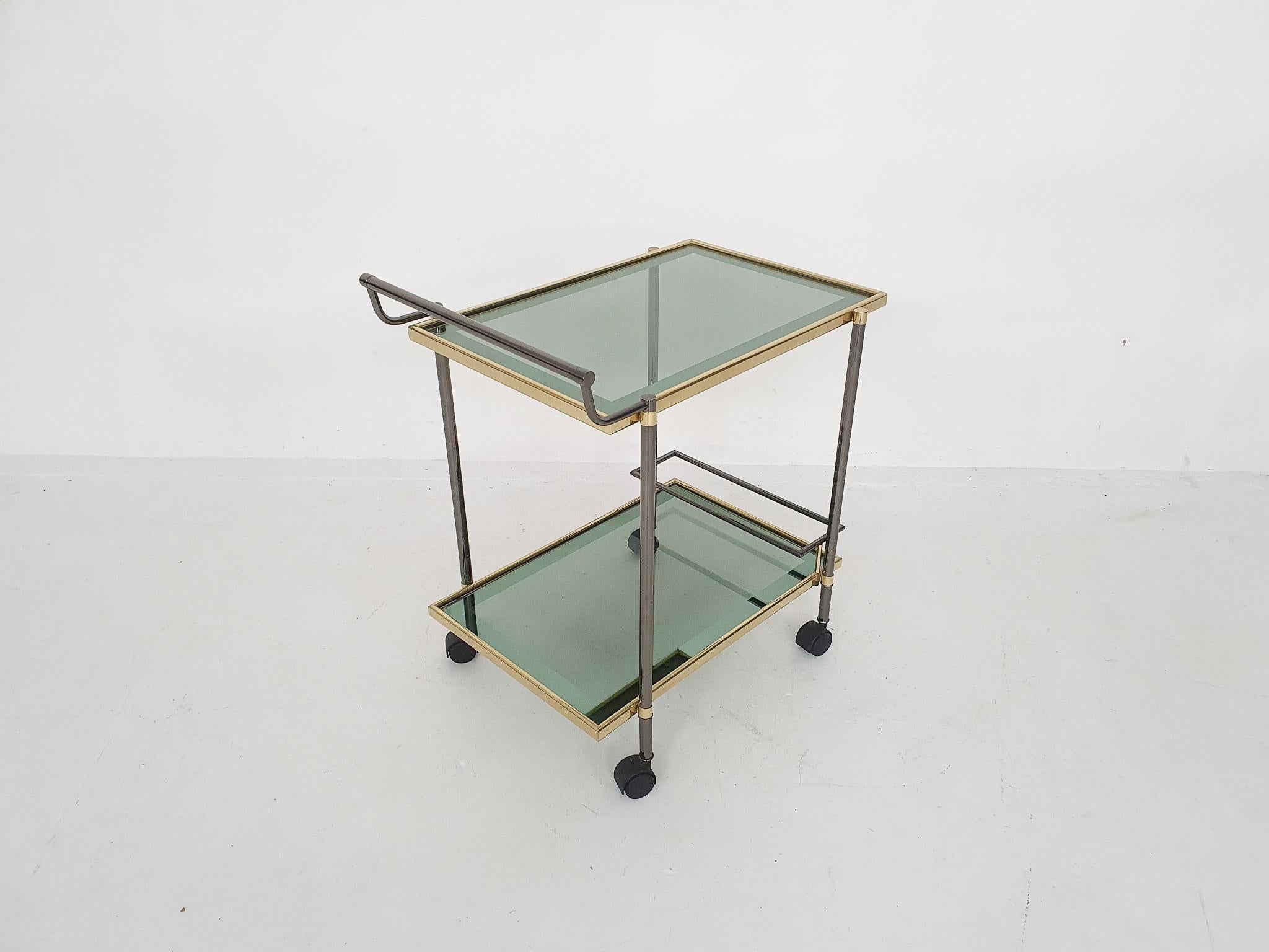 Brass Serving Trolley / Bar Cart with Smoked Glass 2