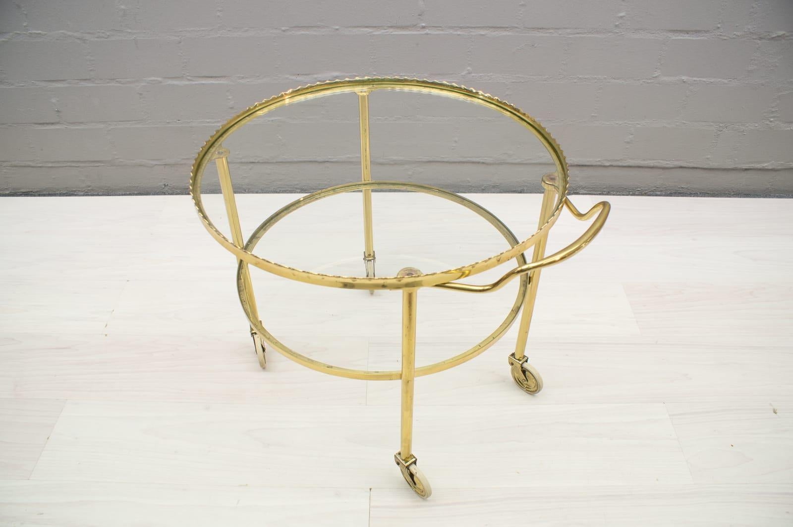 Hollywood Regency Brass Serving Trolley from Vereinigte Werkstätten Munich, Germany, 1950s For Sale