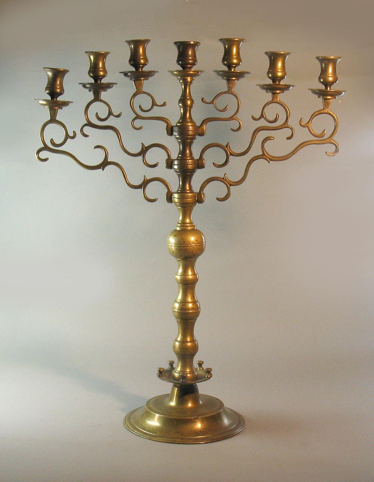 Brass Seven Branch Table Candelabrum, Possibly Silesia, 19th Century 2