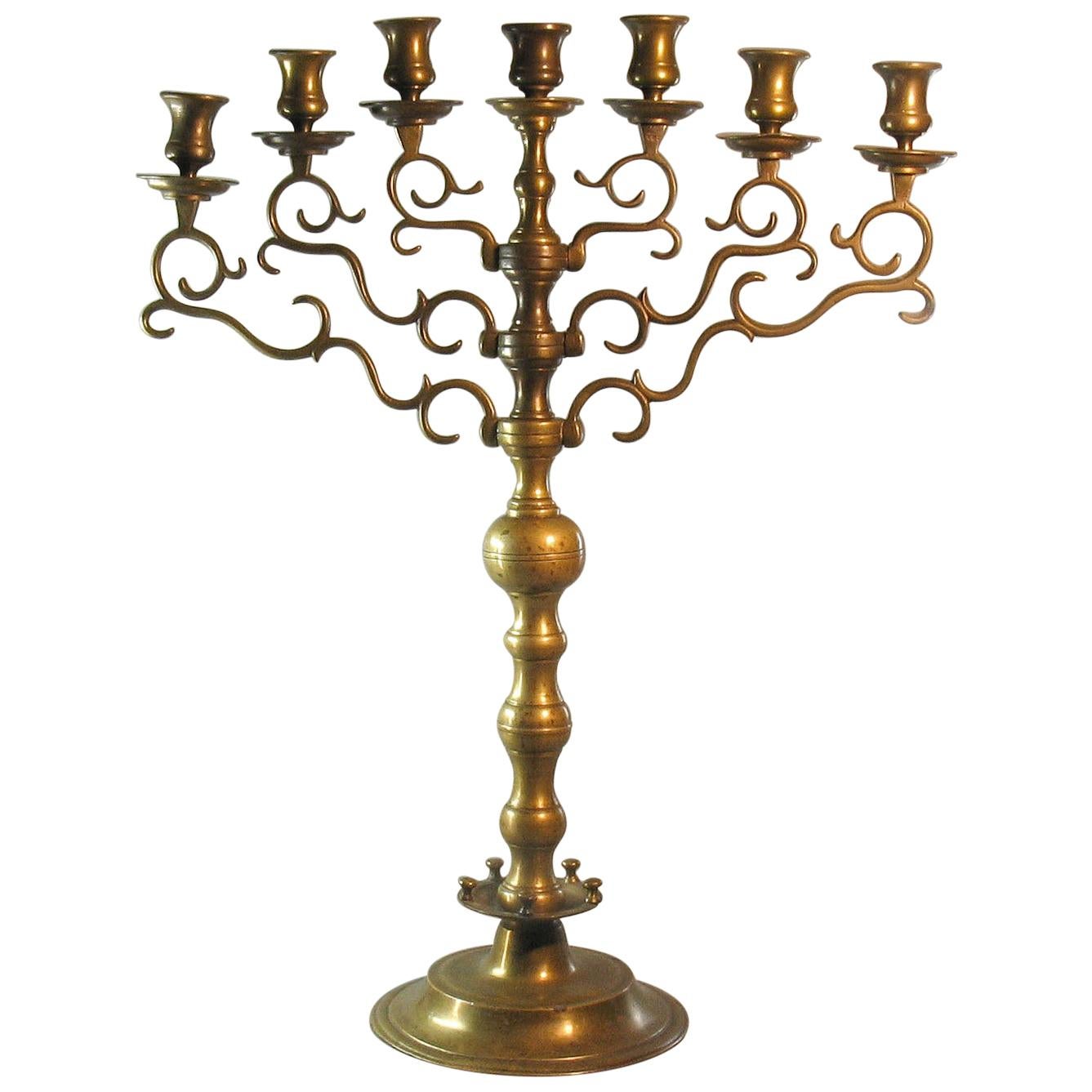 Brass Seven Branch Table Candelabrum, Possibly Silesia, 19th Century