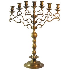 Brass Seven Branch Table Candelabrum, Possibly Silesia, 19th Century