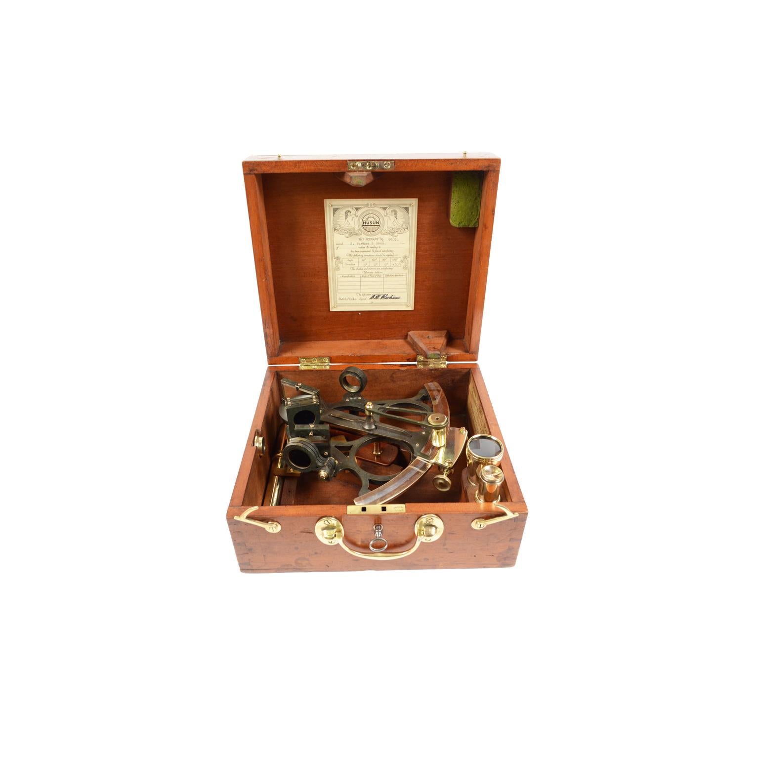 British Brass Sextant Early 1900s Made in Liverpool with Original Oak Wood Box
