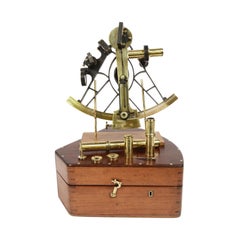UK 1850 Brass Sextant Antique Nautical Measurement Instrument with Mahogany Box