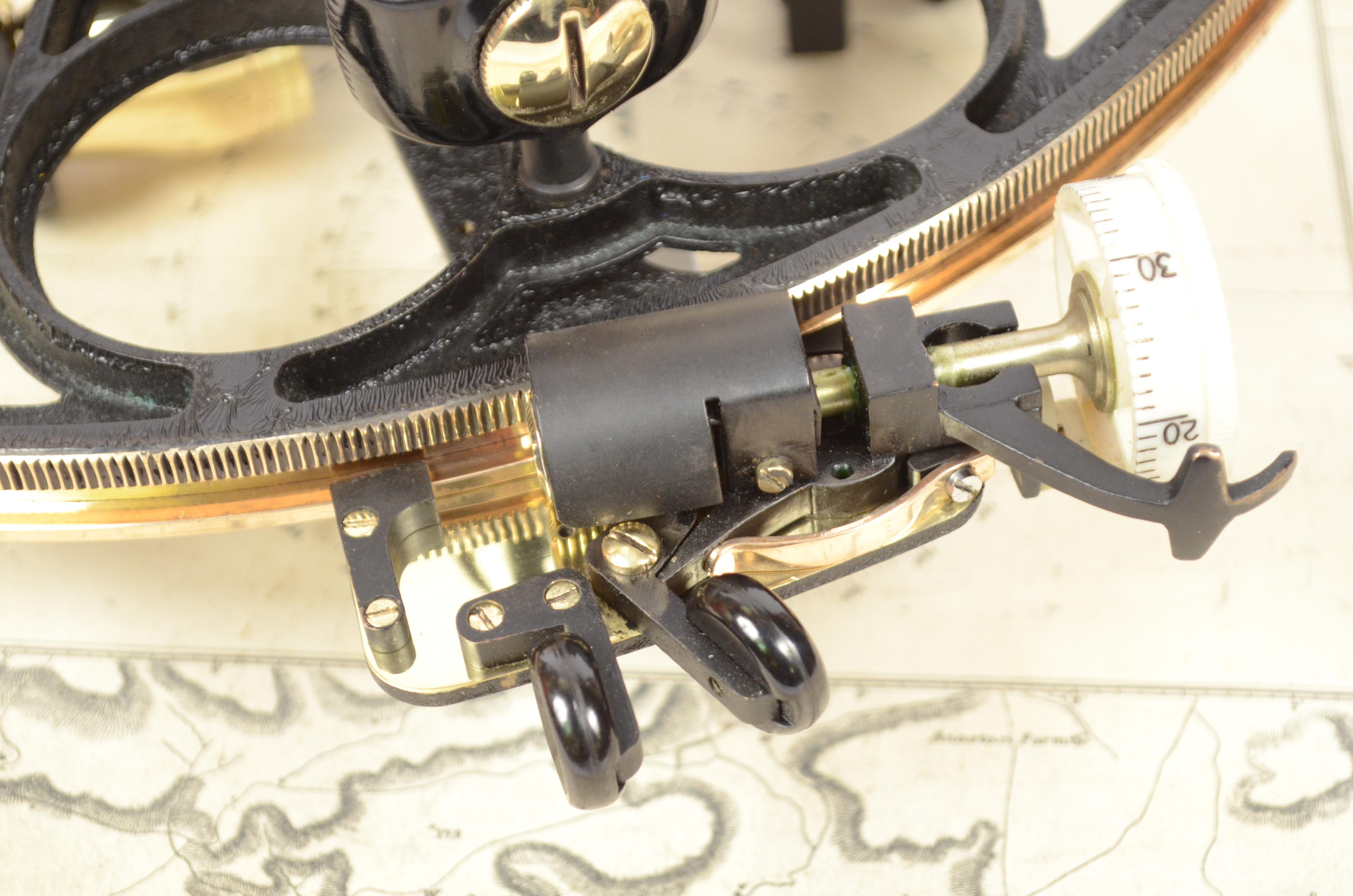 Brass Sextant in its Original Oak Wood Box, 1940s 6