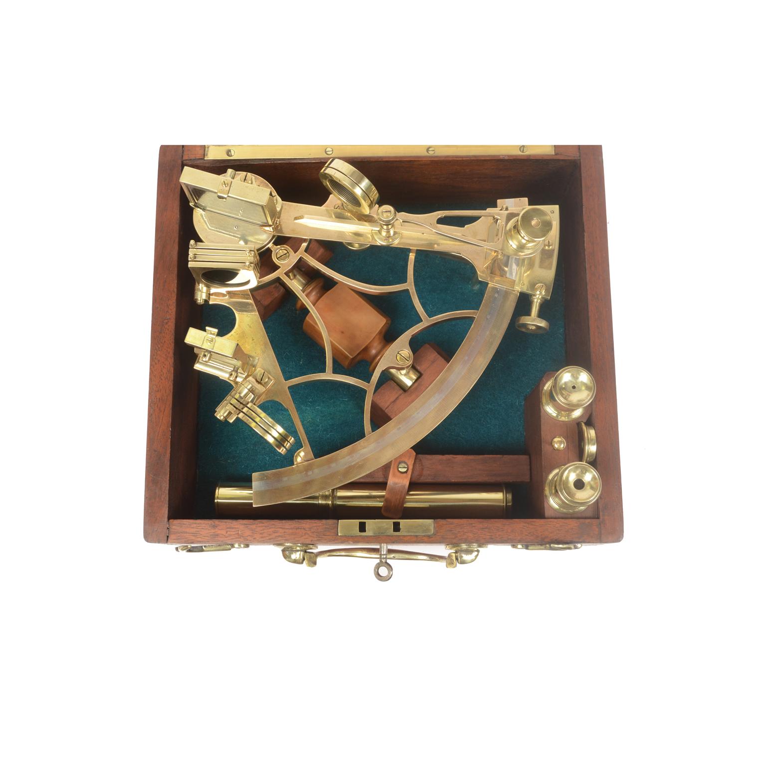 British Brass Sextant Made in the Mid-19th Century in its Mahogany Box