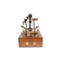 Used Brass Sextant Negretti Zambra Second Half of 19th Century in its Mahogany Box