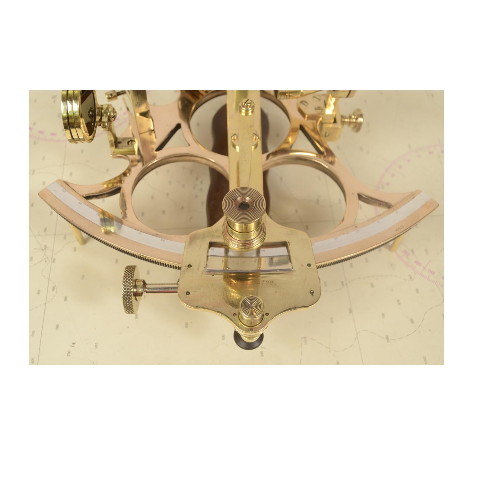British 1913 Nautical Brass Sextant J. Lilley  Mahogany Box Antique Marine Instrument