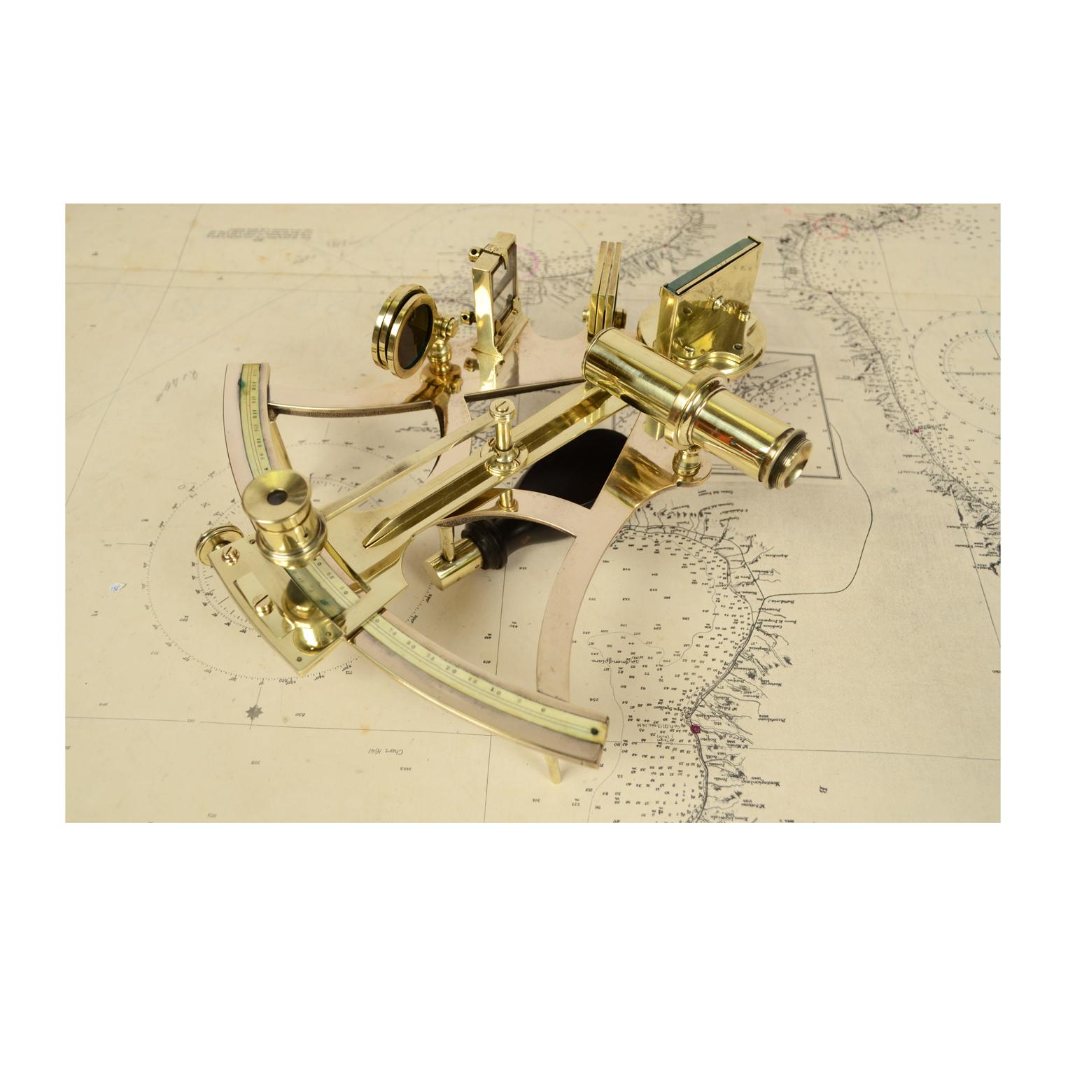 British Brass Sextant Signed W.R Williams Dock St. Newport from the Mid-19th Century