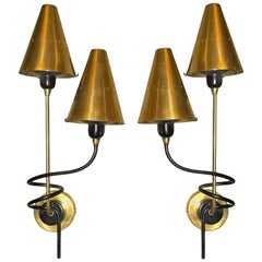 Brass Shades & Twisted Black Metal Mid-Century Modern Sconces Stilnovo Sty Italy