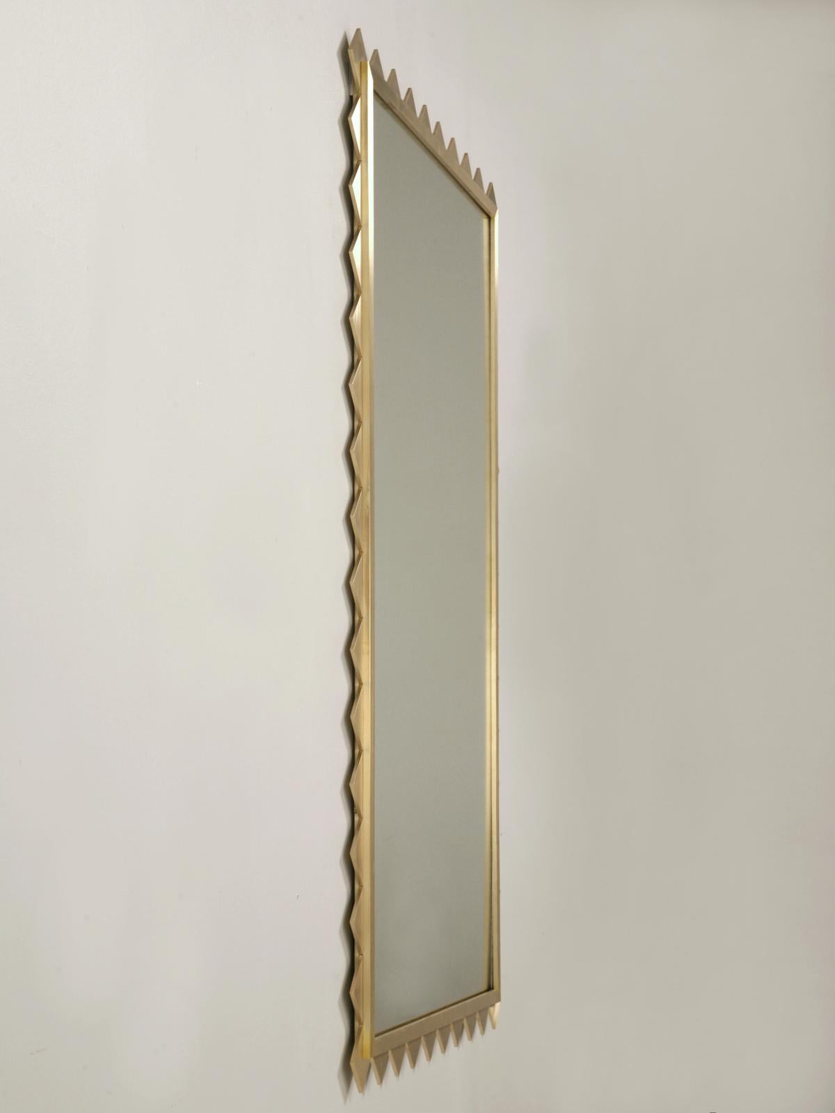 Brass Shark Tooth Mirror Custom-Made in House Available Any Dimension Very Heavy In New Condition For Sale In Chicago, IL