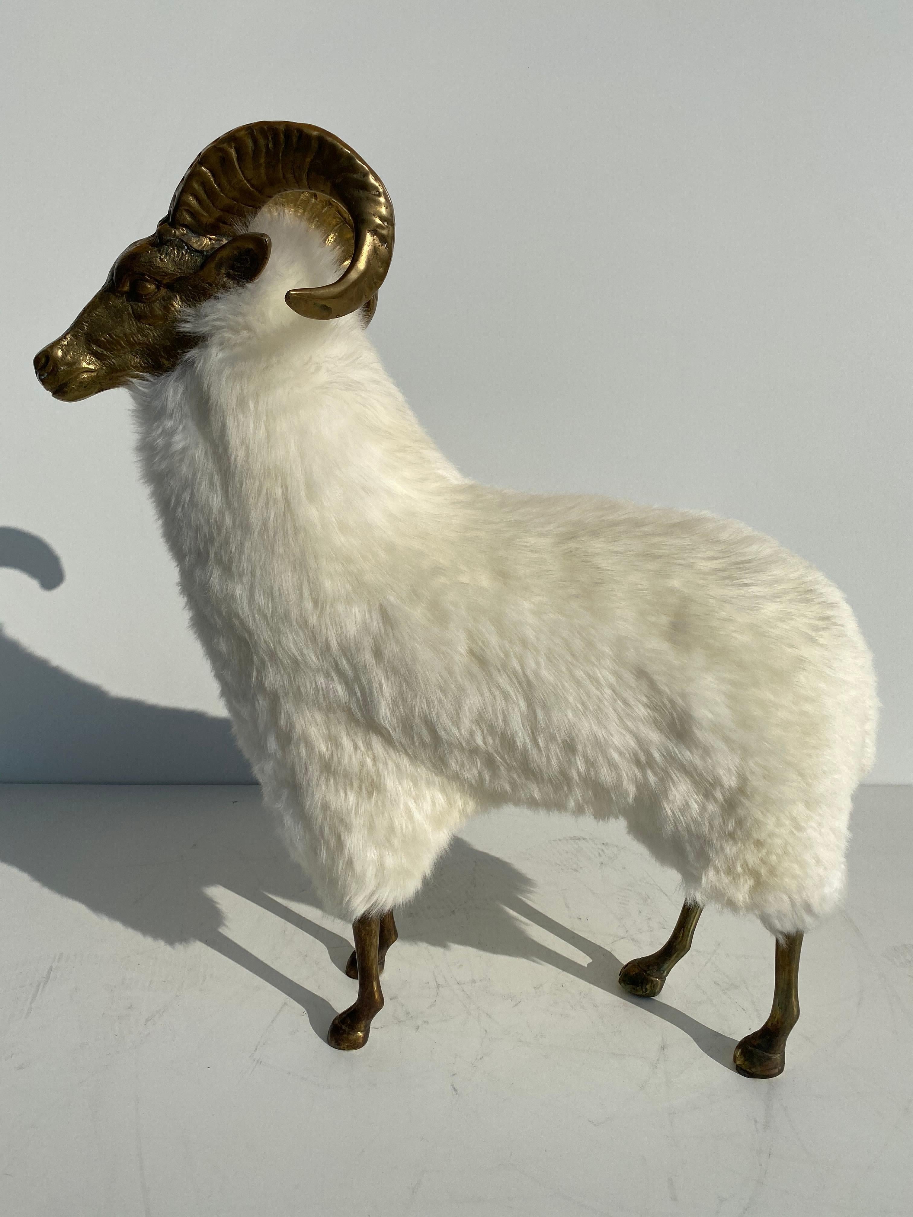 Patinated Brass Sheep or Ram Sculpture