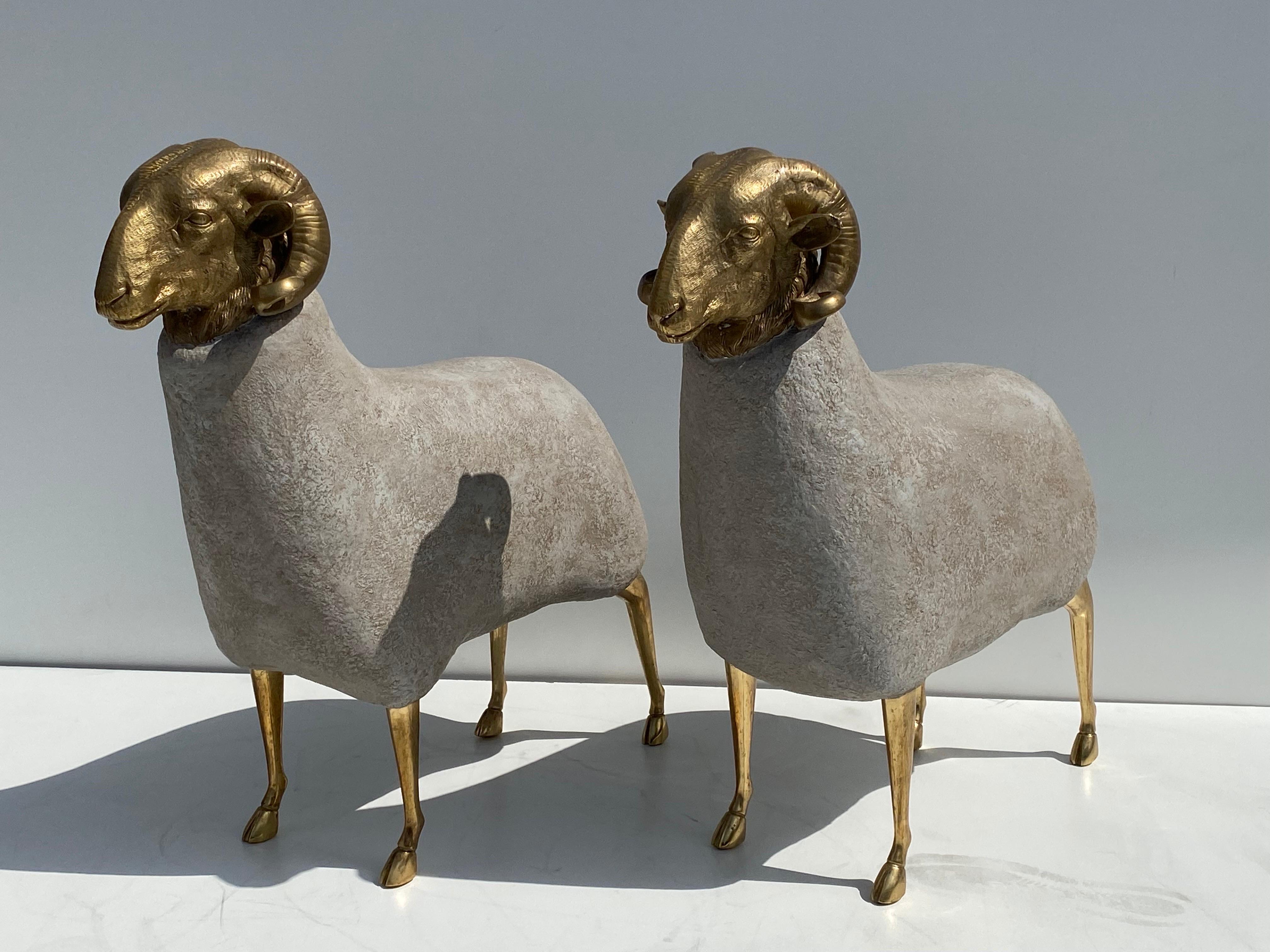 Brass Sheep Sculpture in Faux Concrete For Sale 2