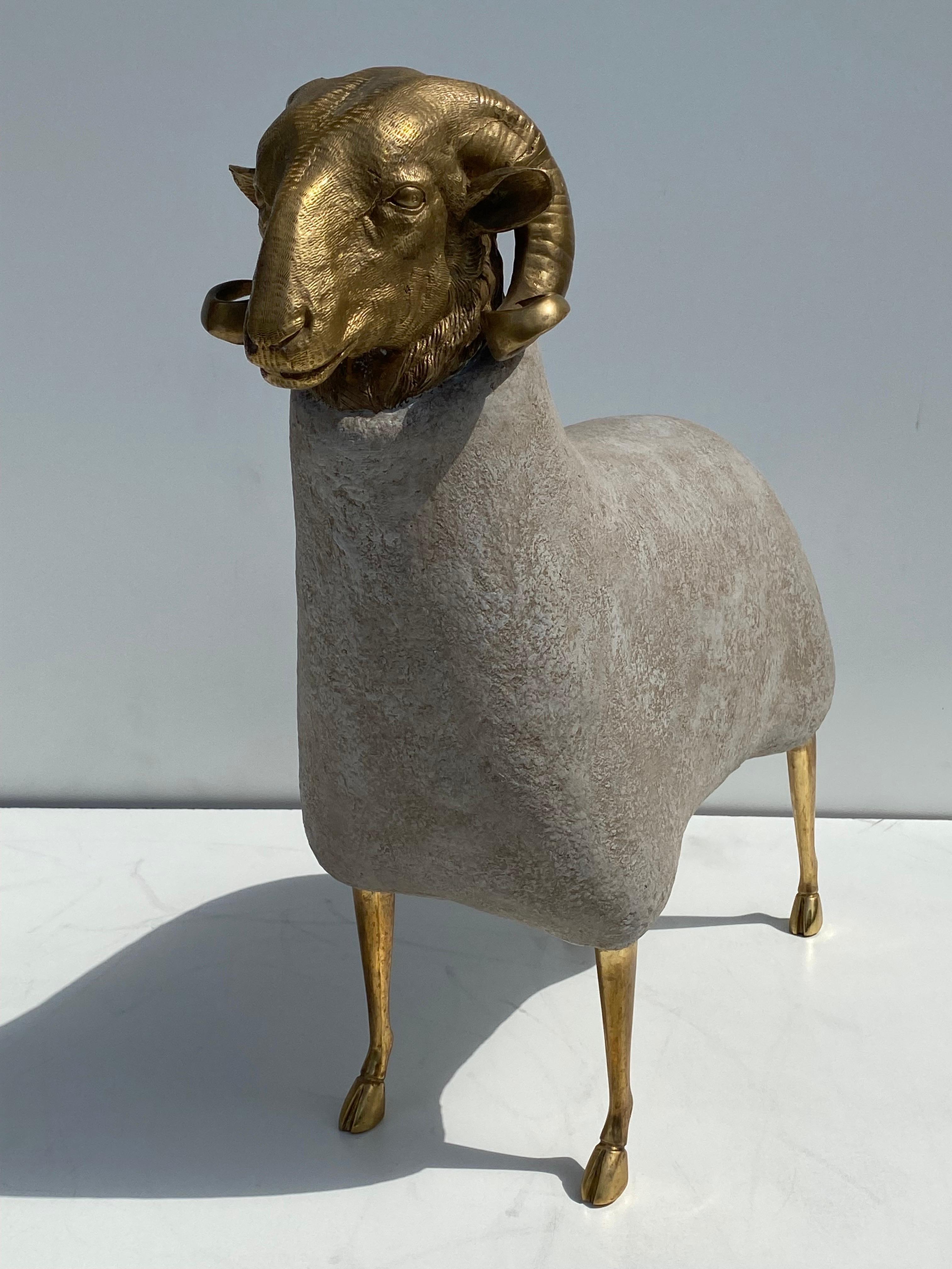 Schaf-Skulptur aus Messing und Kunstbeton (amerikanisch) im Angebot