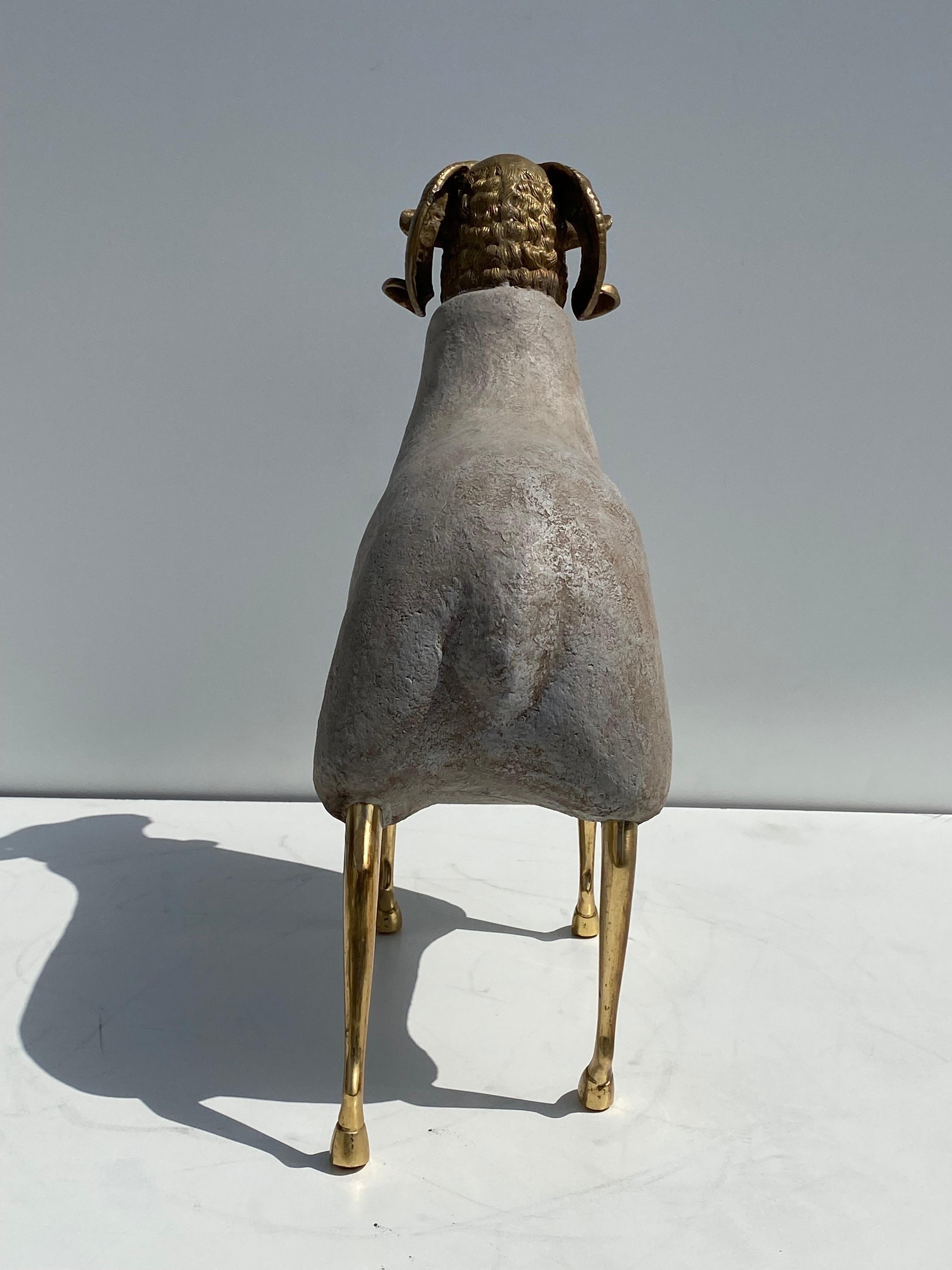 American Brass Sheep Sculpture in Faux Concrete For Sale