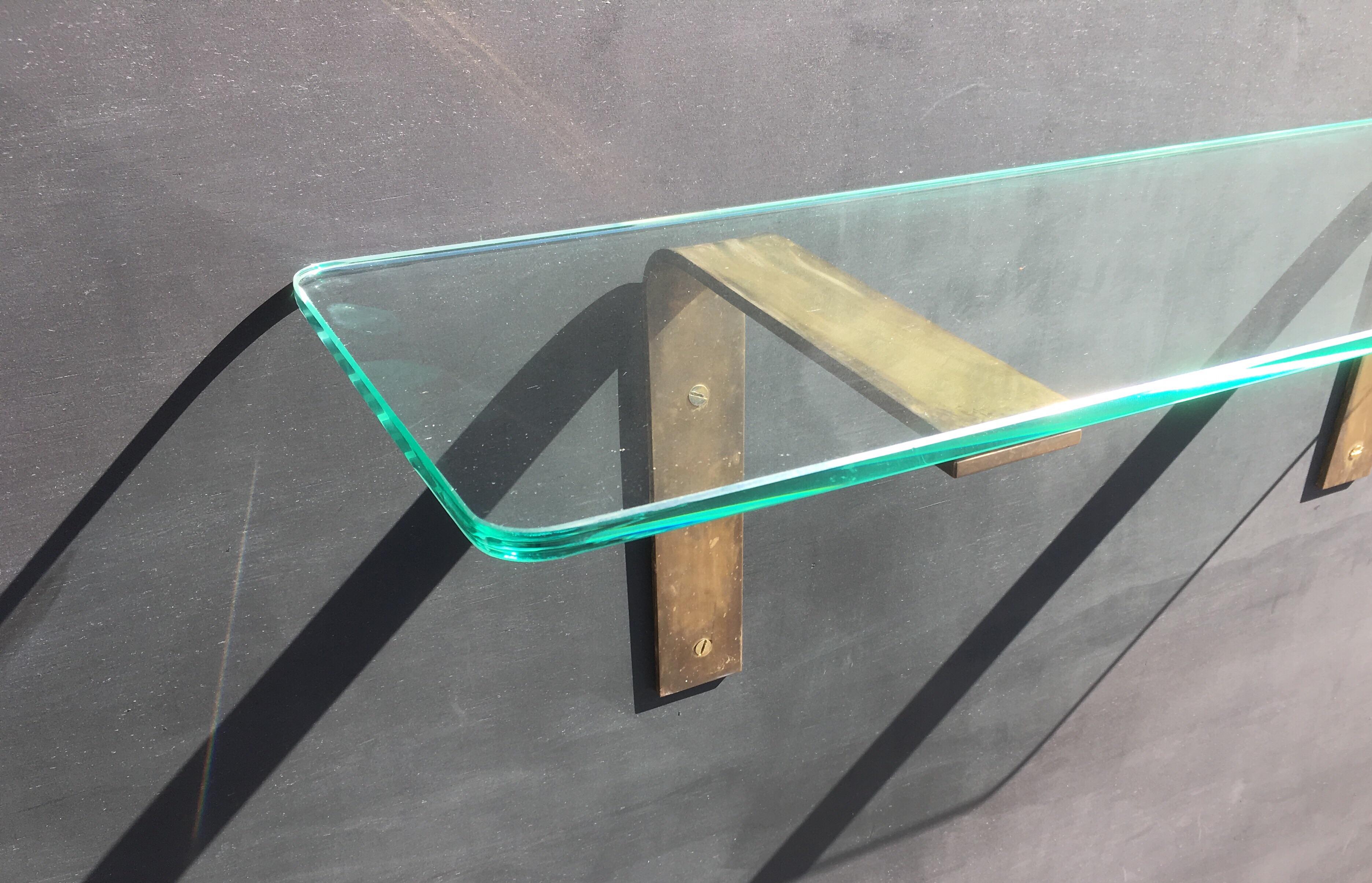 Mid-Century Modern Brass Shelf with Glass Top in the Style of LaVerne