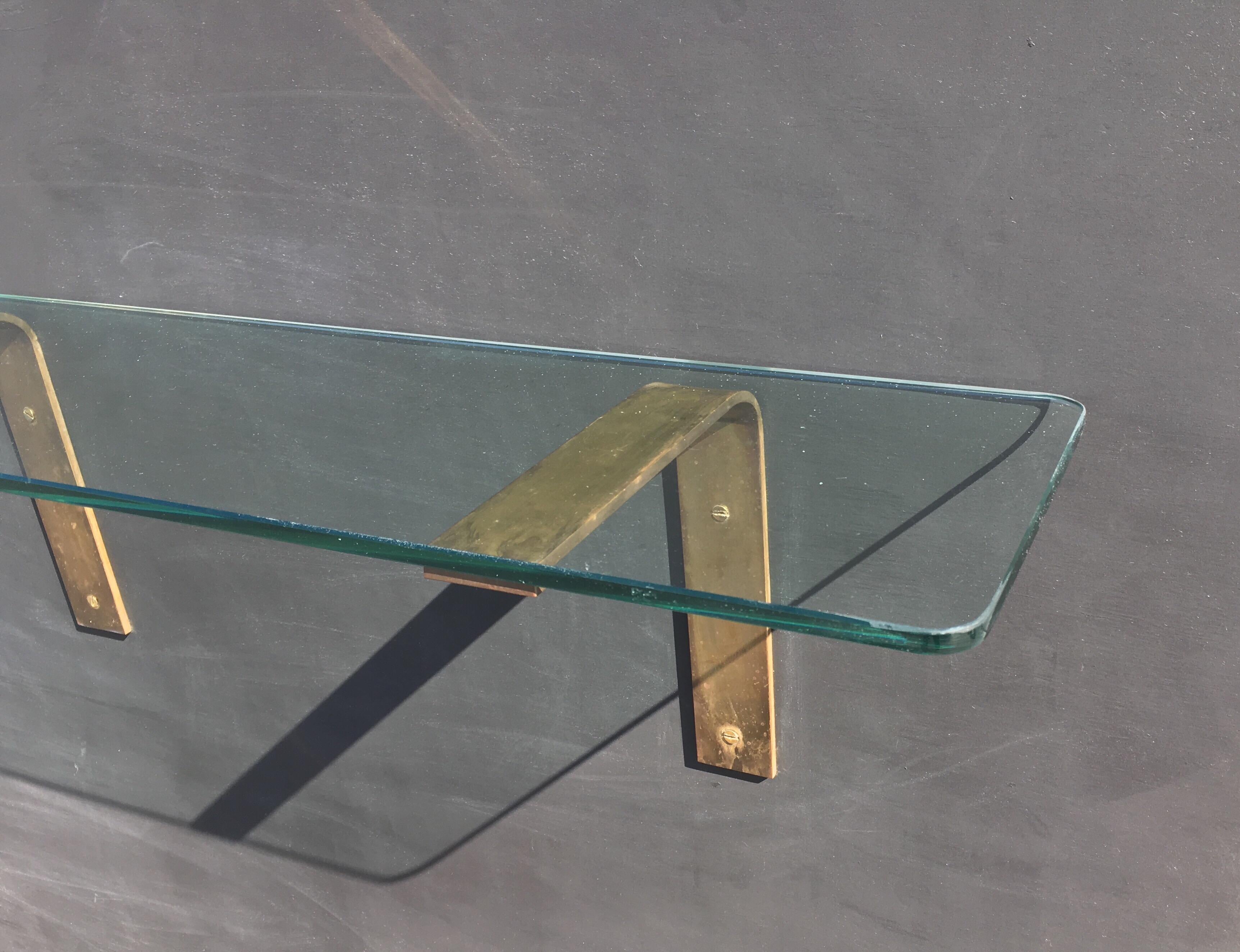 American Brass Shelf with Glass Top in the Style of LaVerne