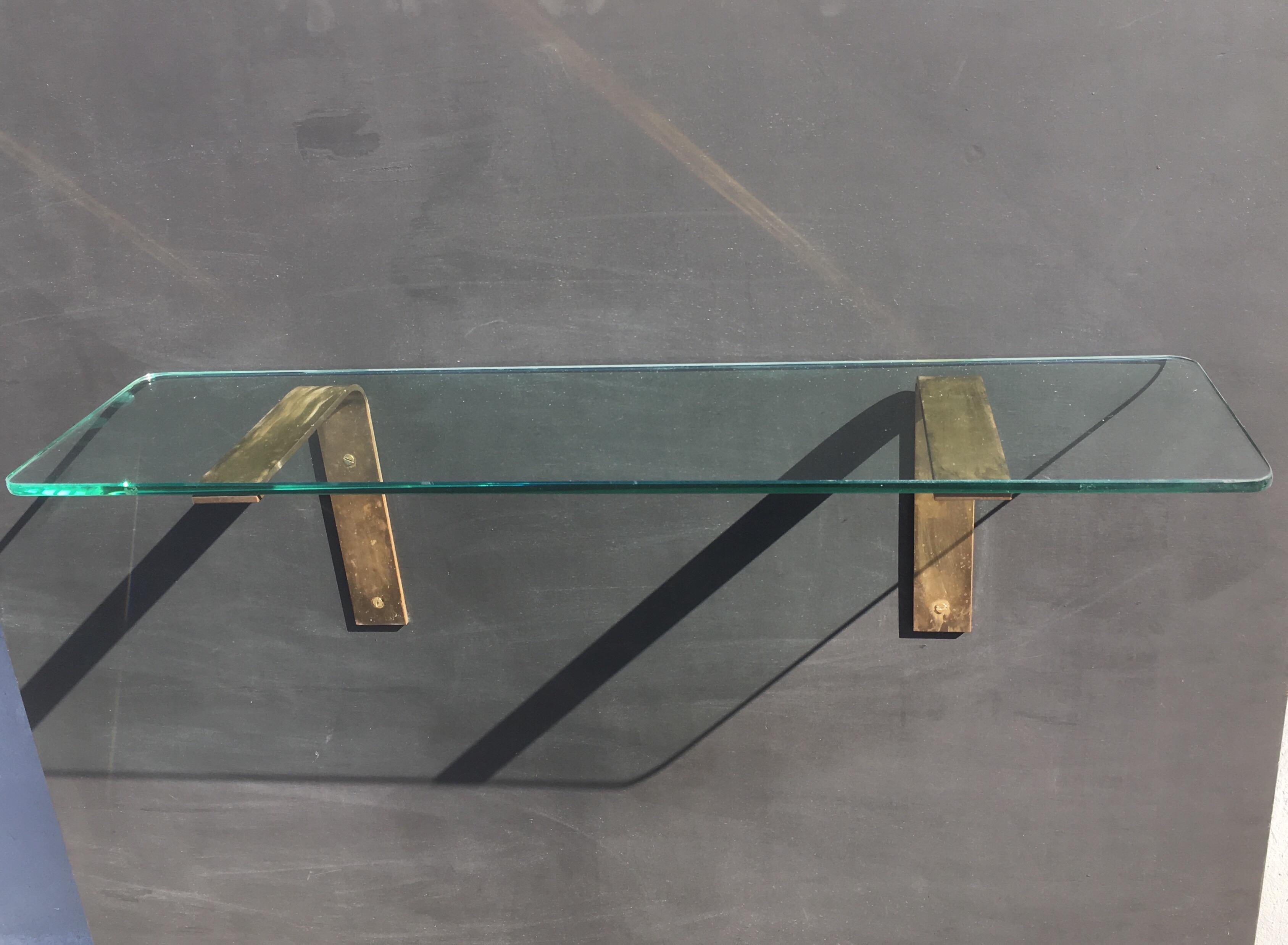 Brass Shelf with Glass Top in the Style of LaVerne In Good Condition In Miami, FL