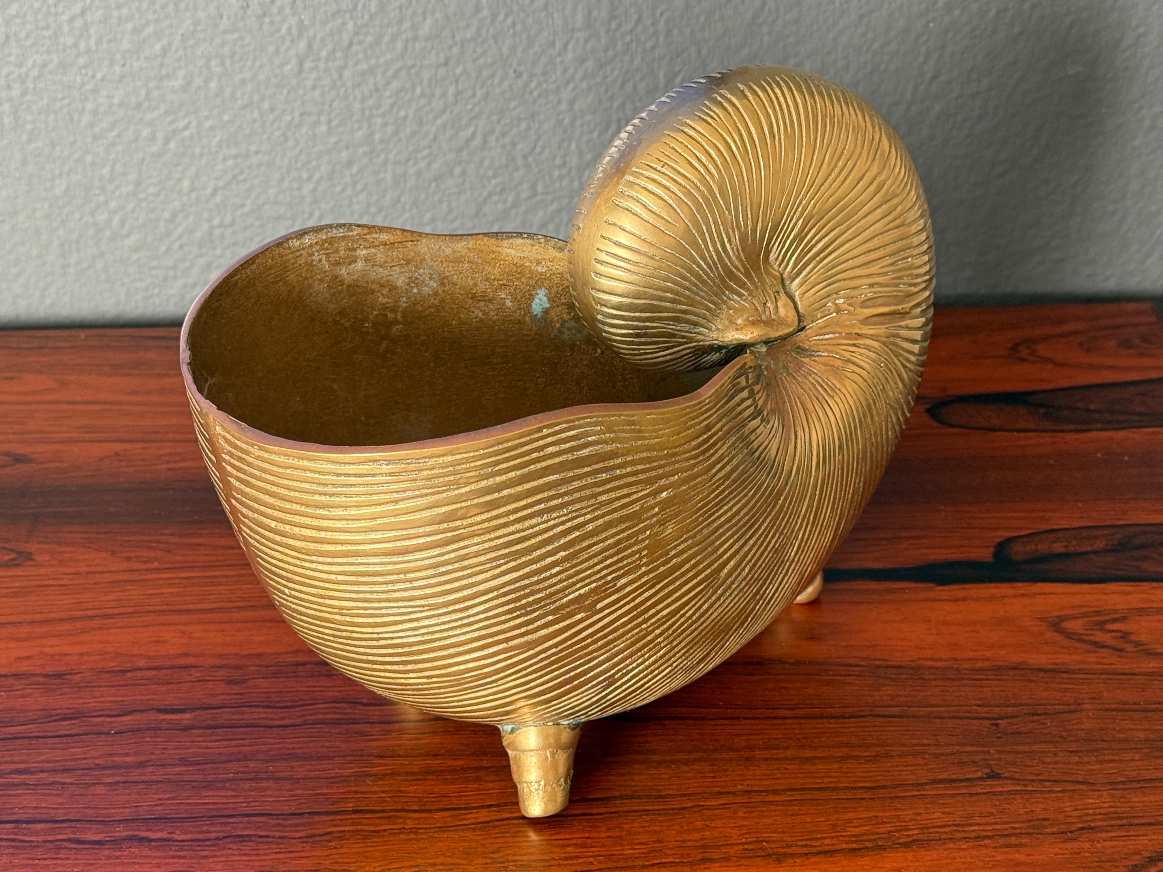Hollywood Regency Brass Shell Conch Planter For Sale