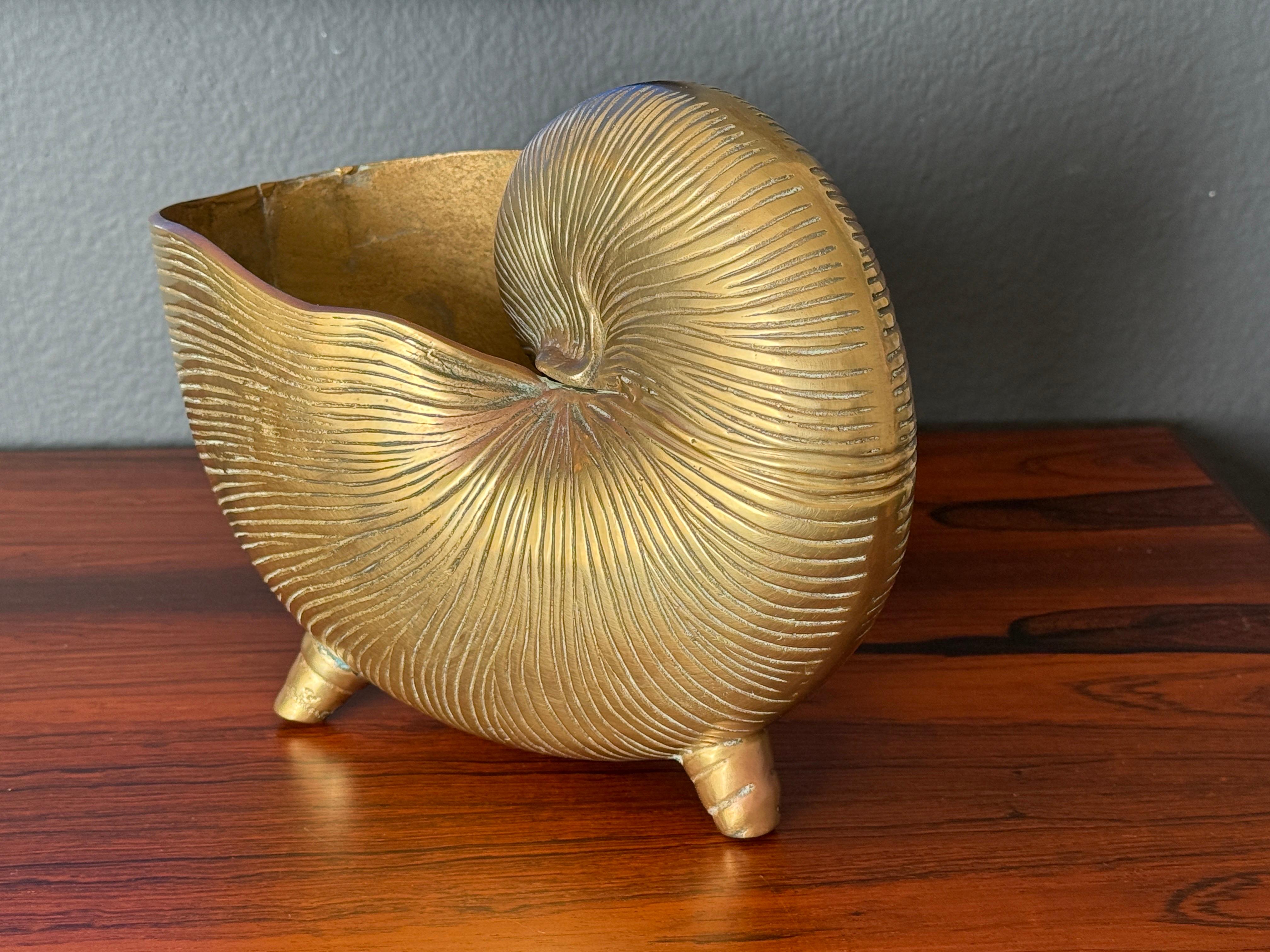 Late 20th Century Brass Shell Conch Planter For Sale
