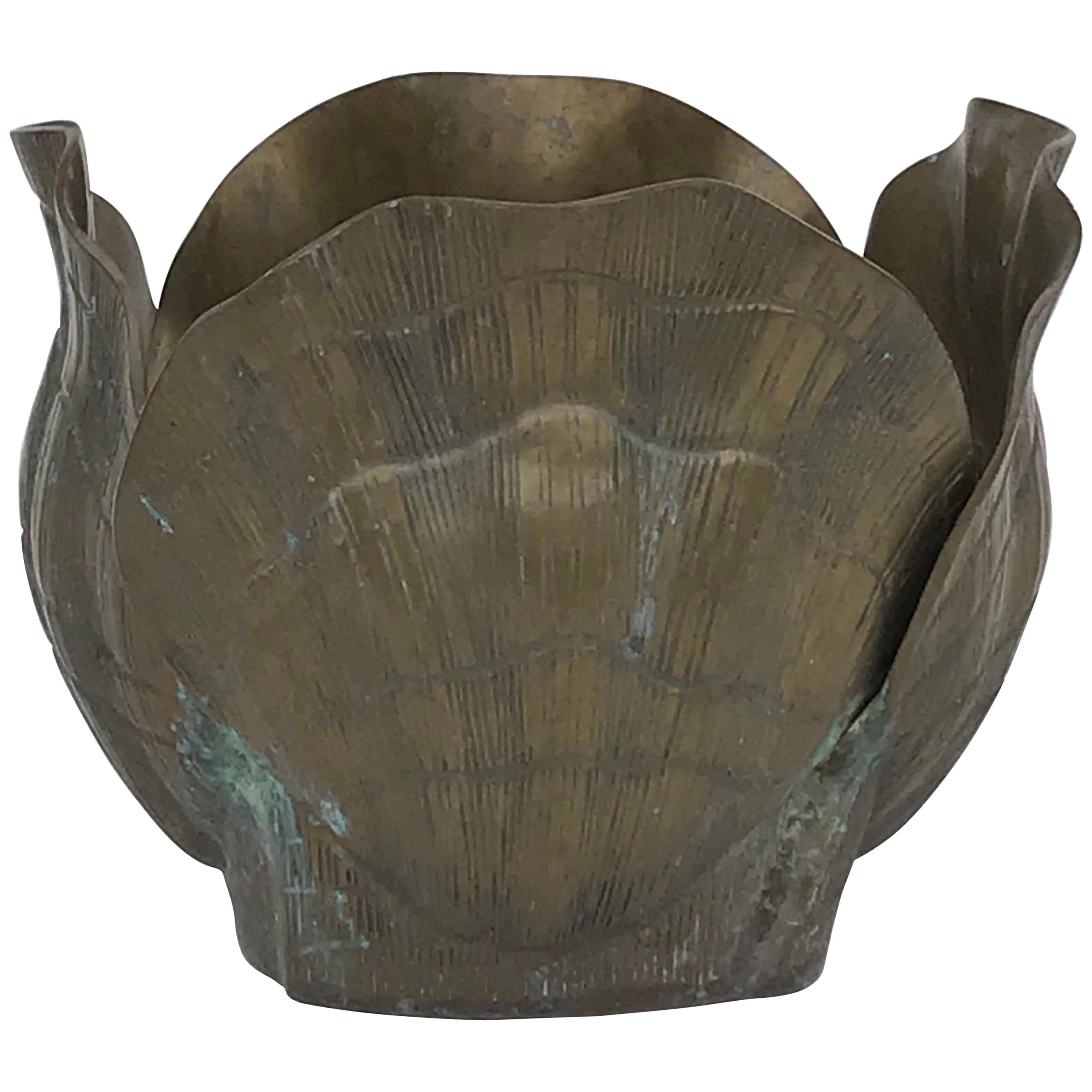 Brass Shell Planter in Verdigris Patina