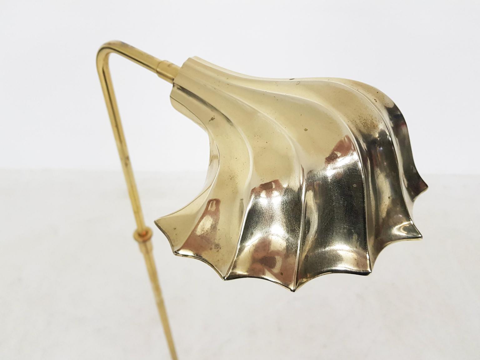 French Brass Shell Shaped Floor Light, Maison Jansen Style