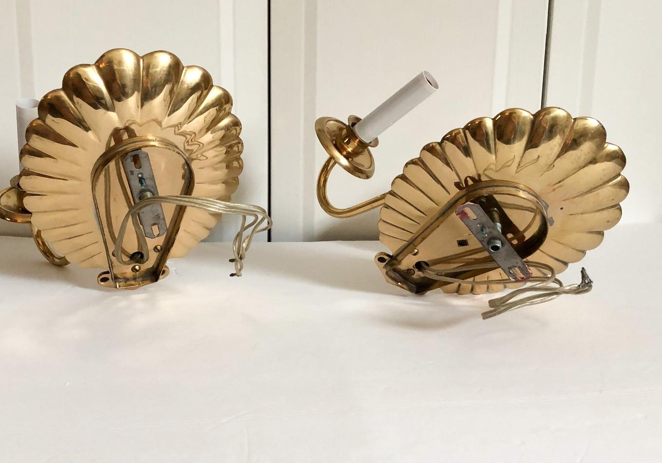 Unknown Brass Shell Wall Sconces, Pair For Sale