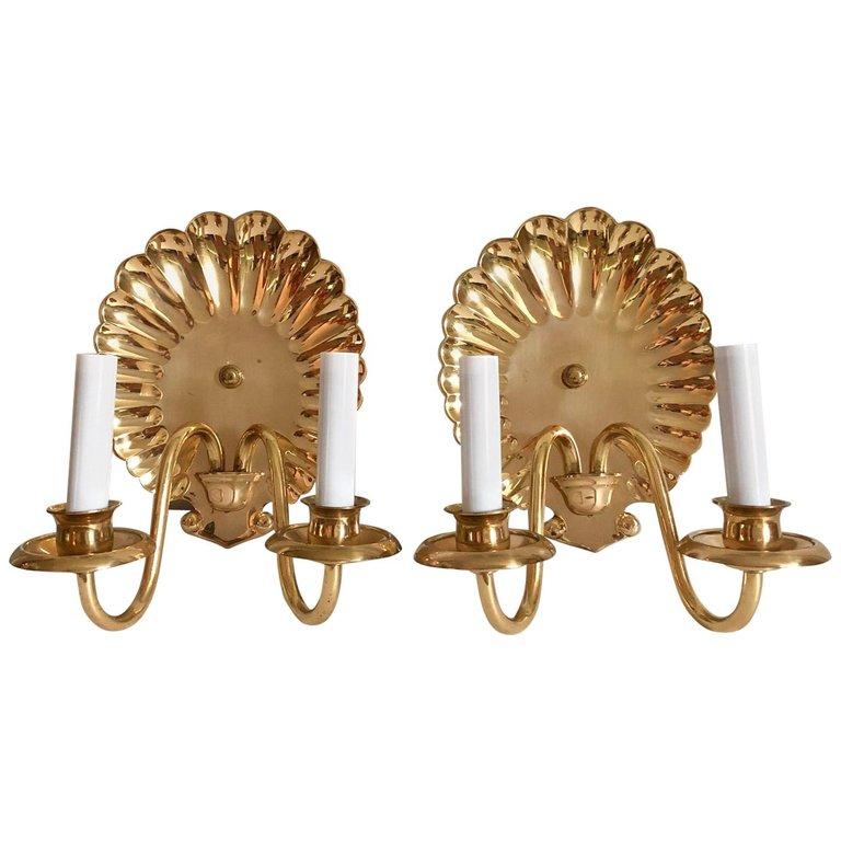 Brass Shell Wall Sconces, Pair For Sale