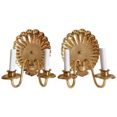 Brass Shell Wall Sconces, Pair