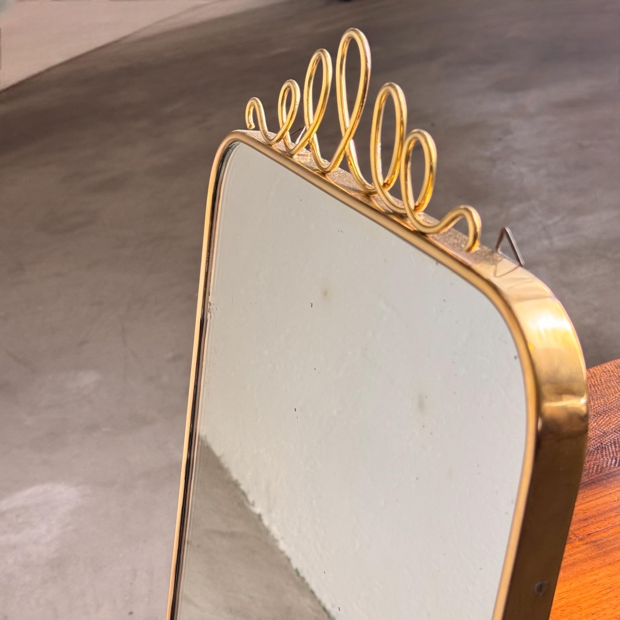 Hand-Crafted Brass Shield Mirror with Randaccio Design Attributed to Gio Ponti, 1950s For Sale