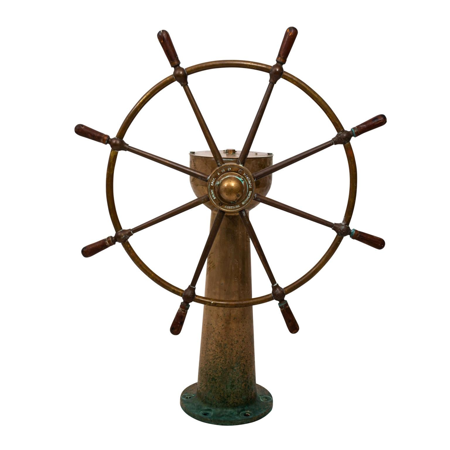 Brass Ship Wheel with Helm