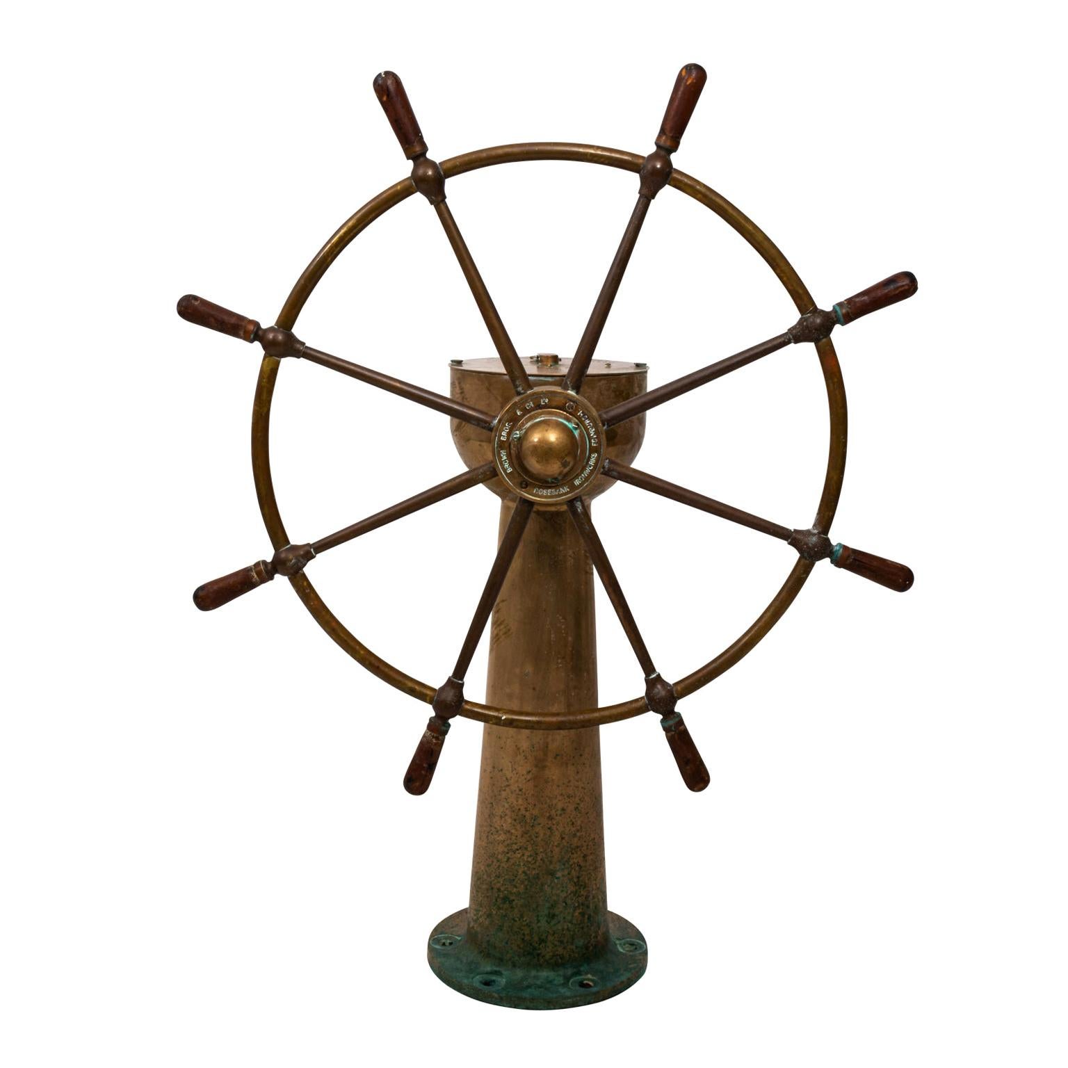 18" Solid Wood & Brass Ship Wheel - Nautical Wall Decor, Antique Steering Wheel Replica For Home Or Bar