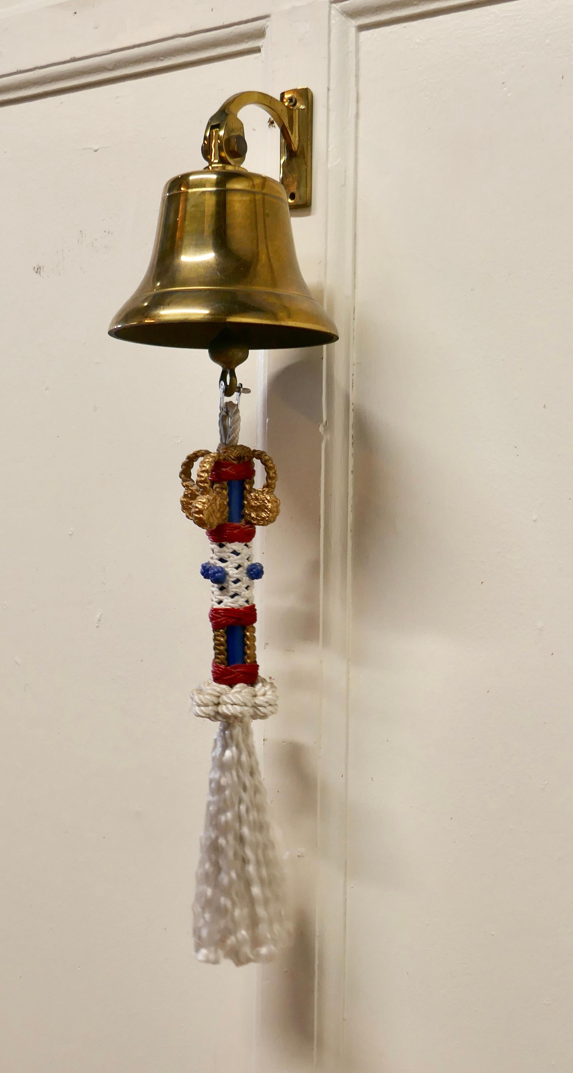 British Colonial Brass Ships Bell with Royal Naval Bell Rope