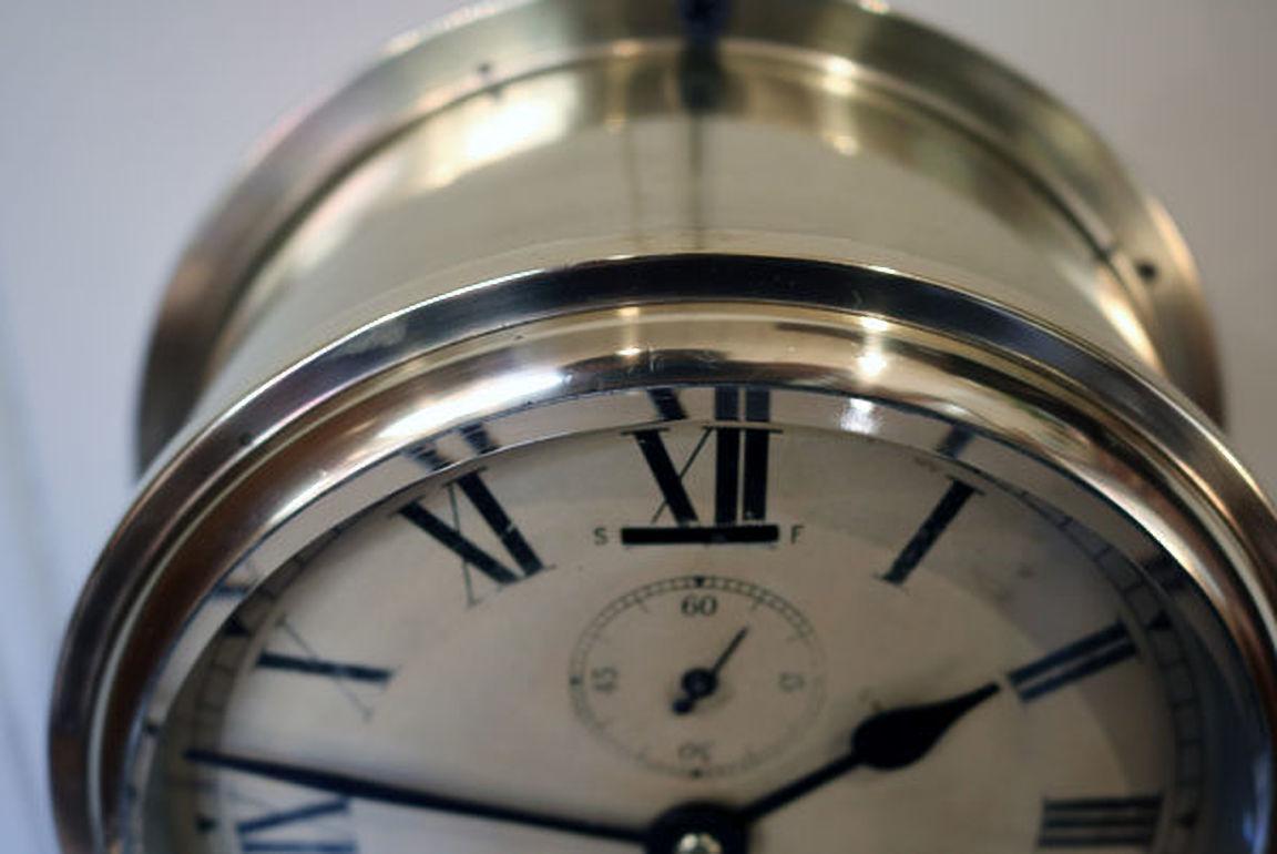 Industrial Brass Ships Bulkhead Clock For Sale