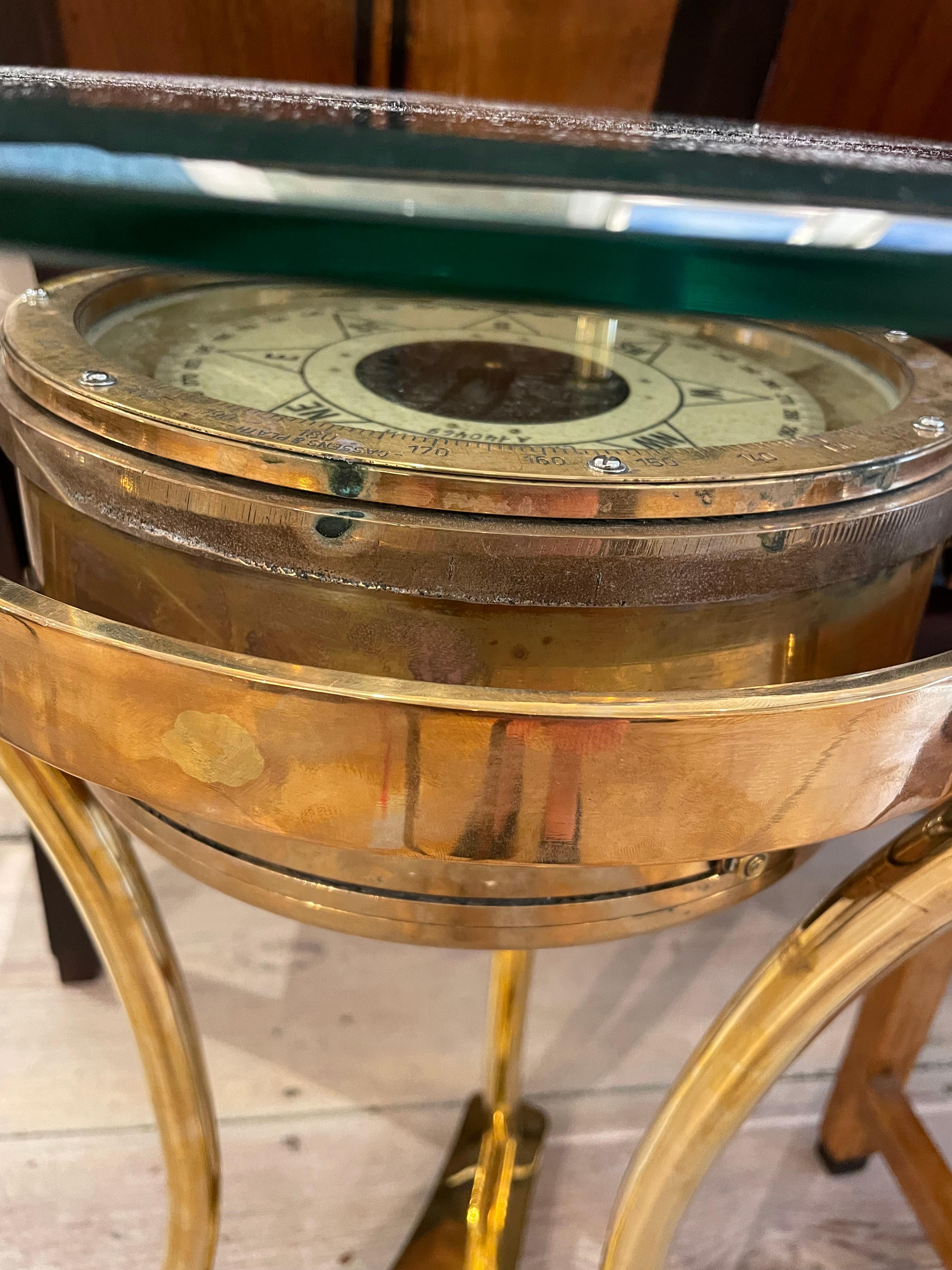 Brass Ship's Cassens & Plath Compass, Converted to Side Table, English, 1970s In Good Condition In Nantucket, MA