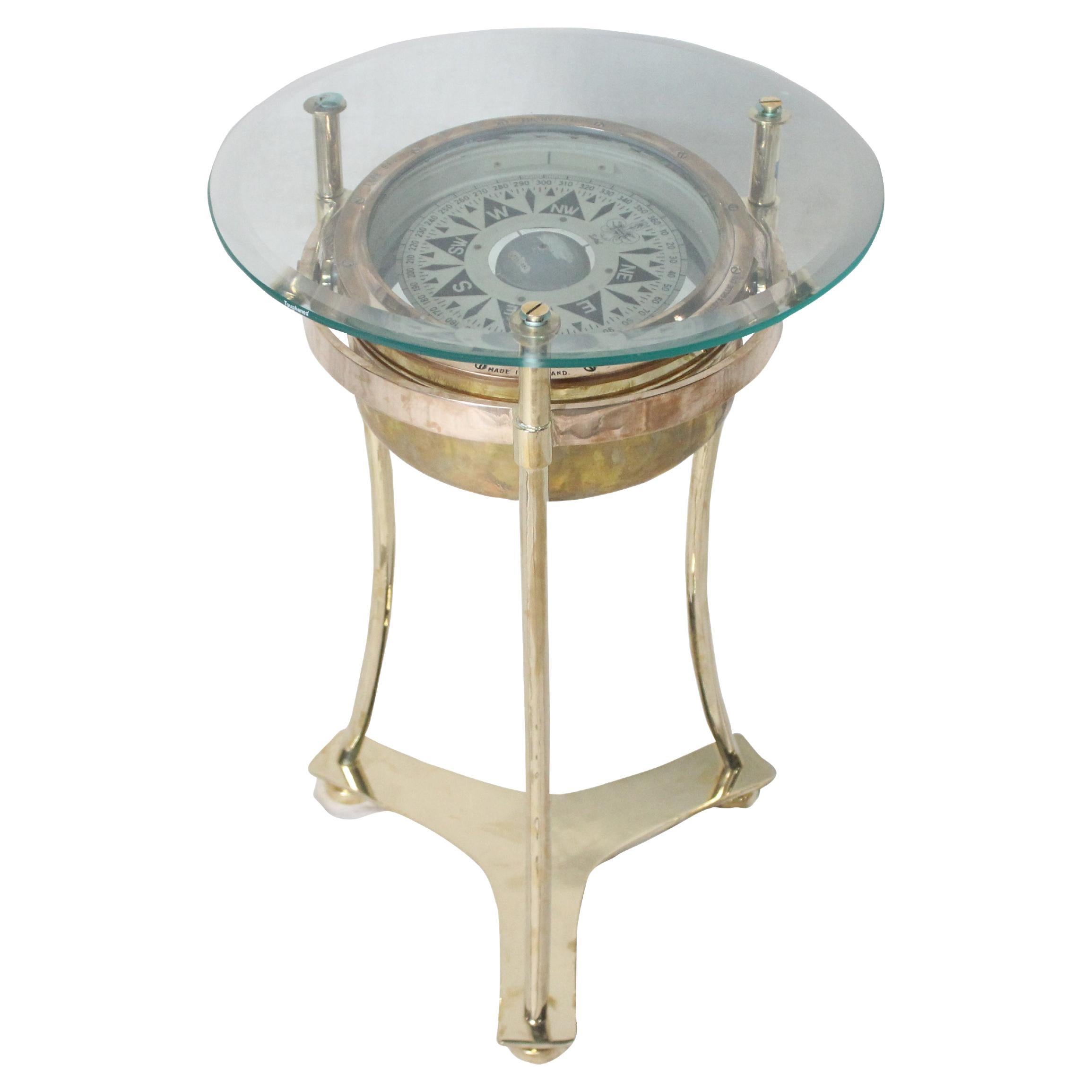 Brass Ship's Cassens & Plath Compass, Converted to Side Table, English, 1970s
